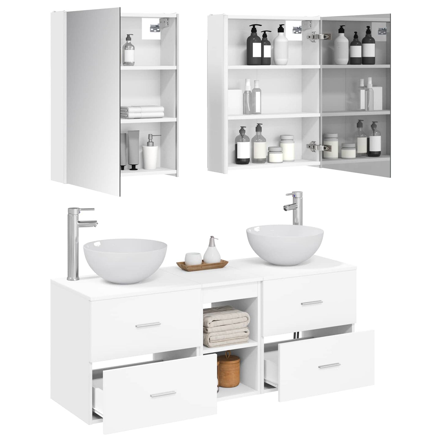 Bathroom Furniture Set 5 pcs White Engineered Wood and Glass