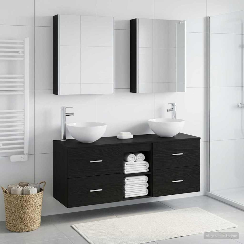 Bathroom Furniture Set 5 pcs Black Oak
