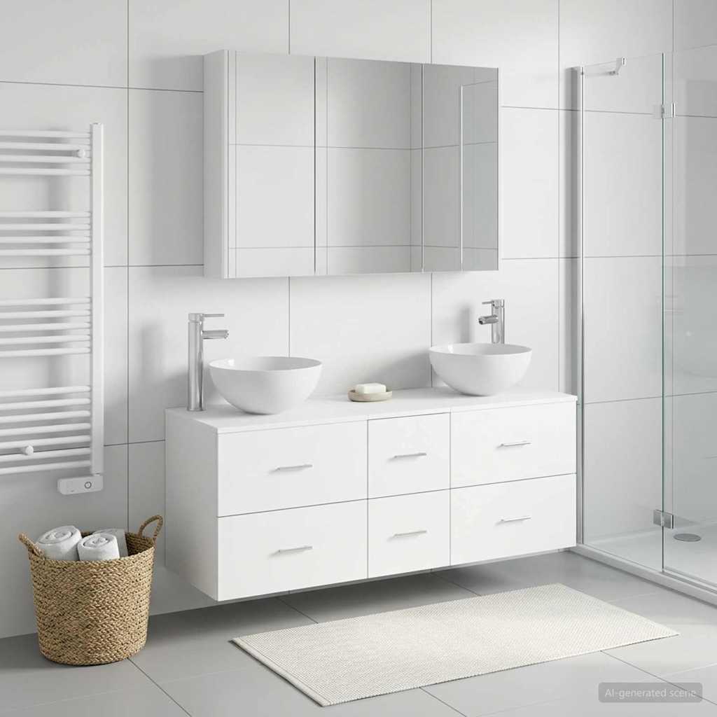 Bathroom Furniture Set 4 pcs White Engineered Wood and Glass