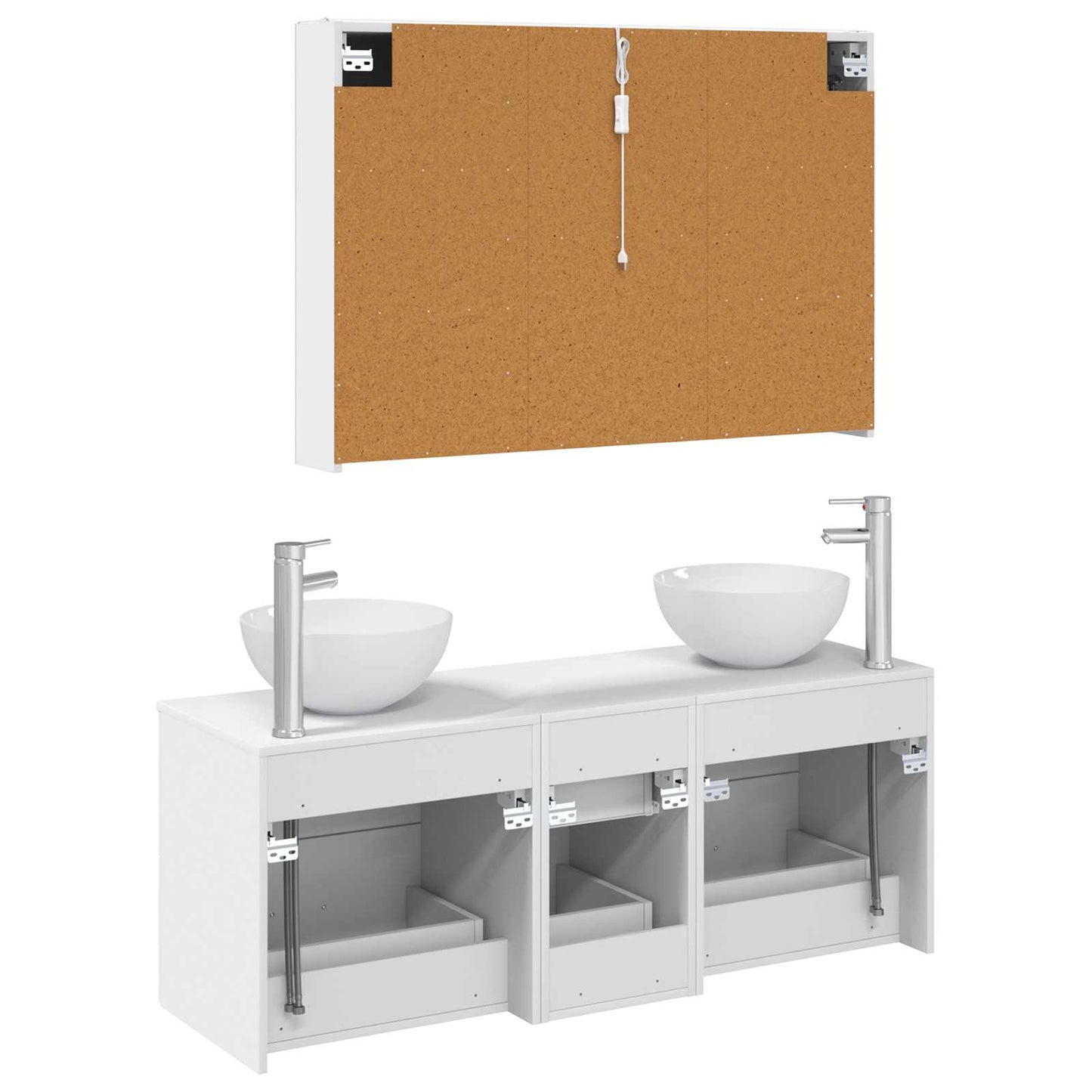 Bathroom Furniture Set 4 pcs White Engineered Wood and Glass