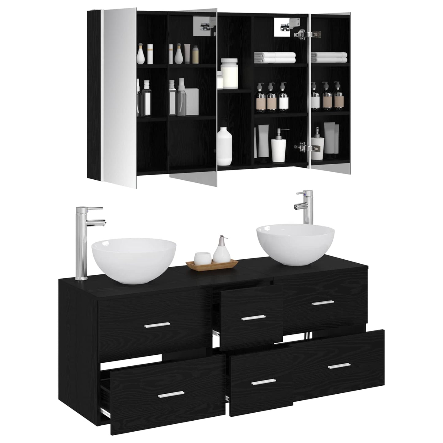 Bathroom Furniture Set 4 pcs Black Oak