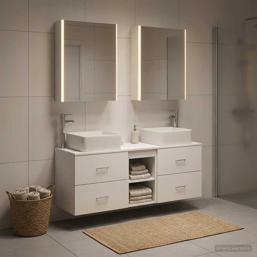 Bathroom Furniture Set 5 pcs White Engineered Wood and Glass