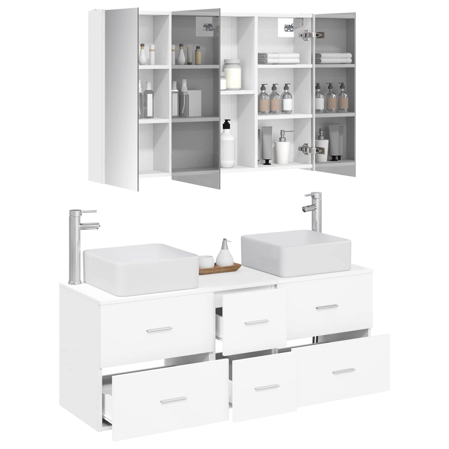 Bathroom Furniture Set 4 pcs White Engineered Wood and Glass