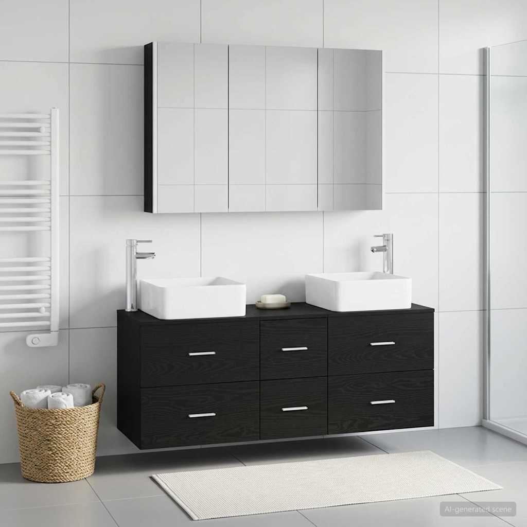 Bathroom Furniture Set 4 pcs Black Oak