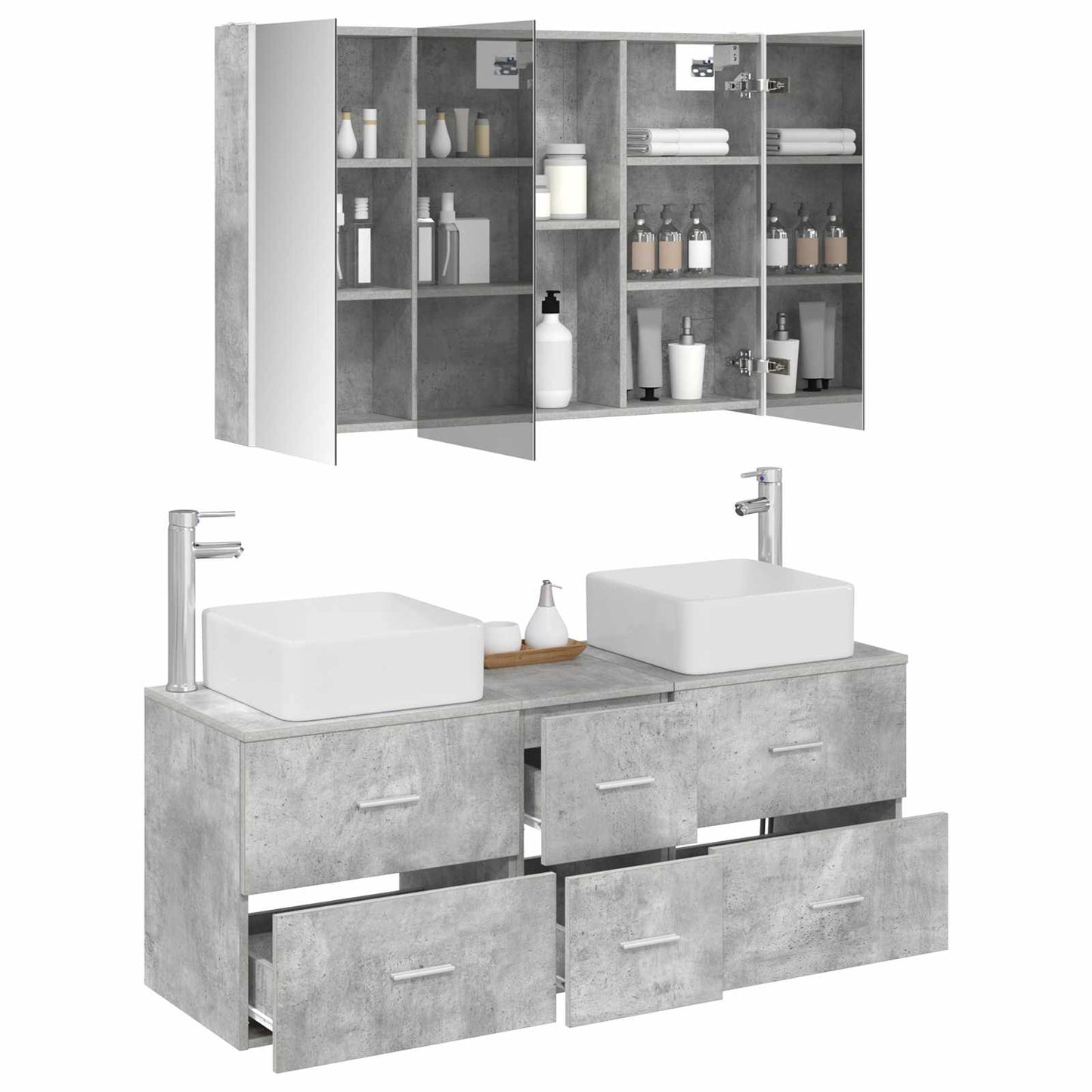 Bathroom Furniture Set 4 pcs Concrete Grey