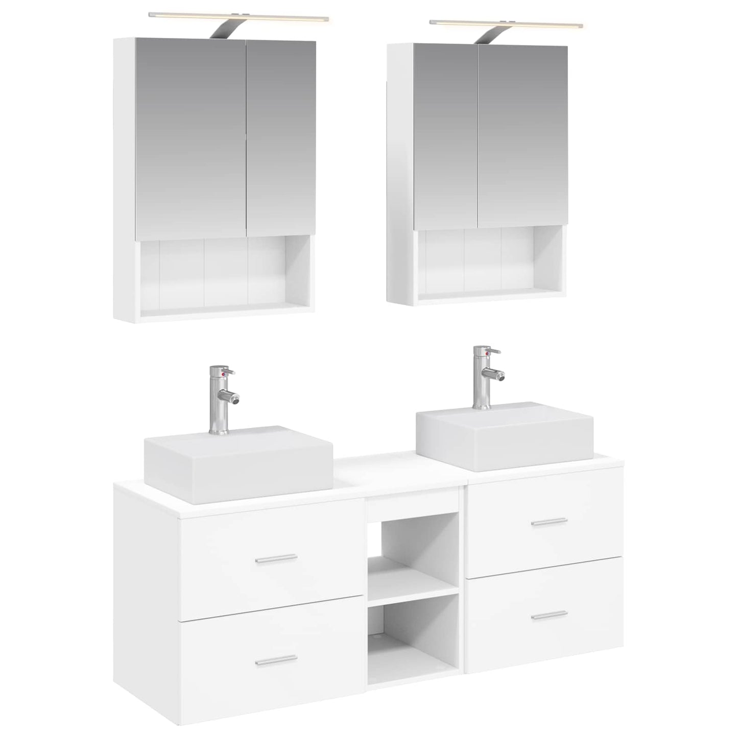 Bathroom Furniture Set 5 pcs White Engineered Wood and Glass