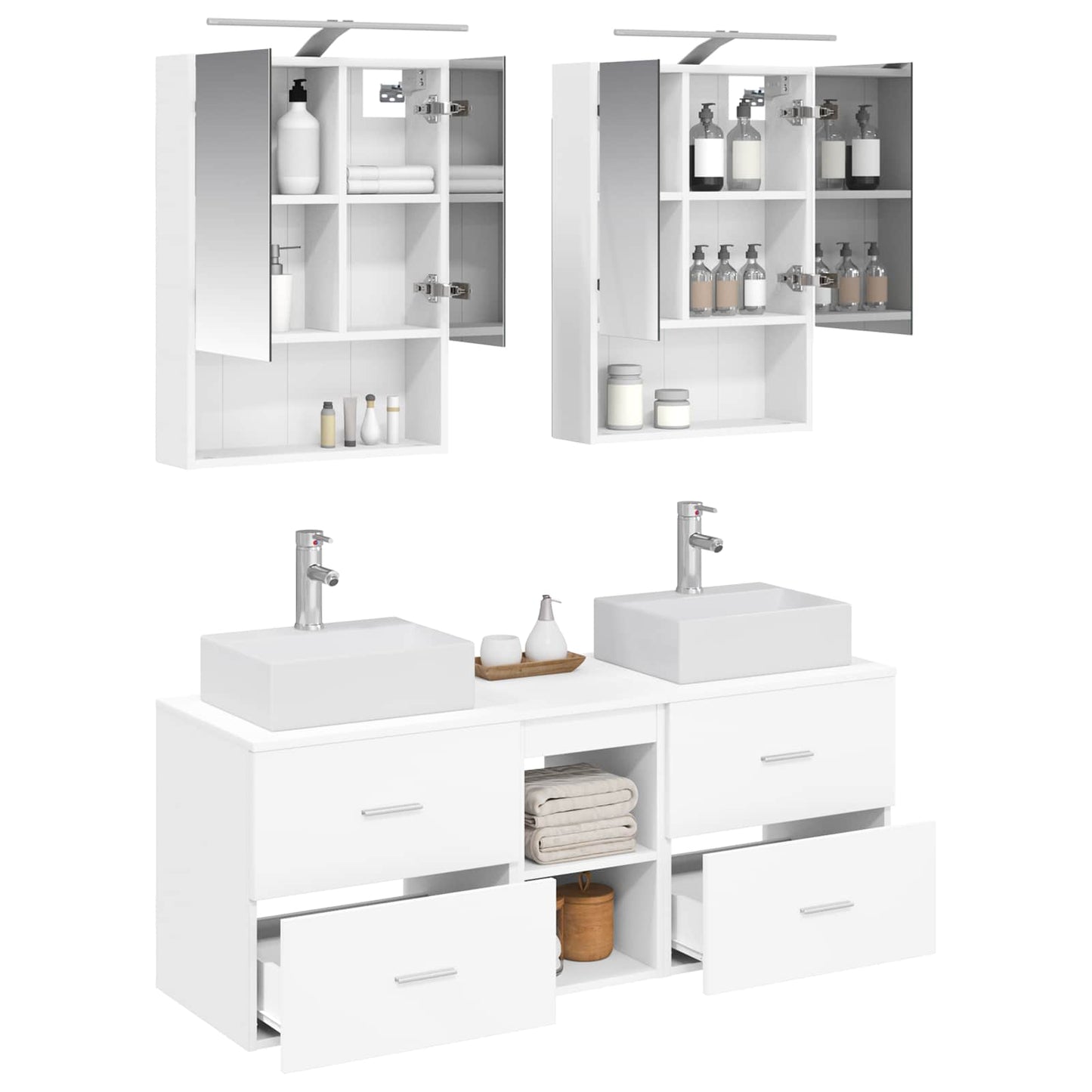 Bathroom Furniture Set 5 pcs White Engineered Wood and Glass