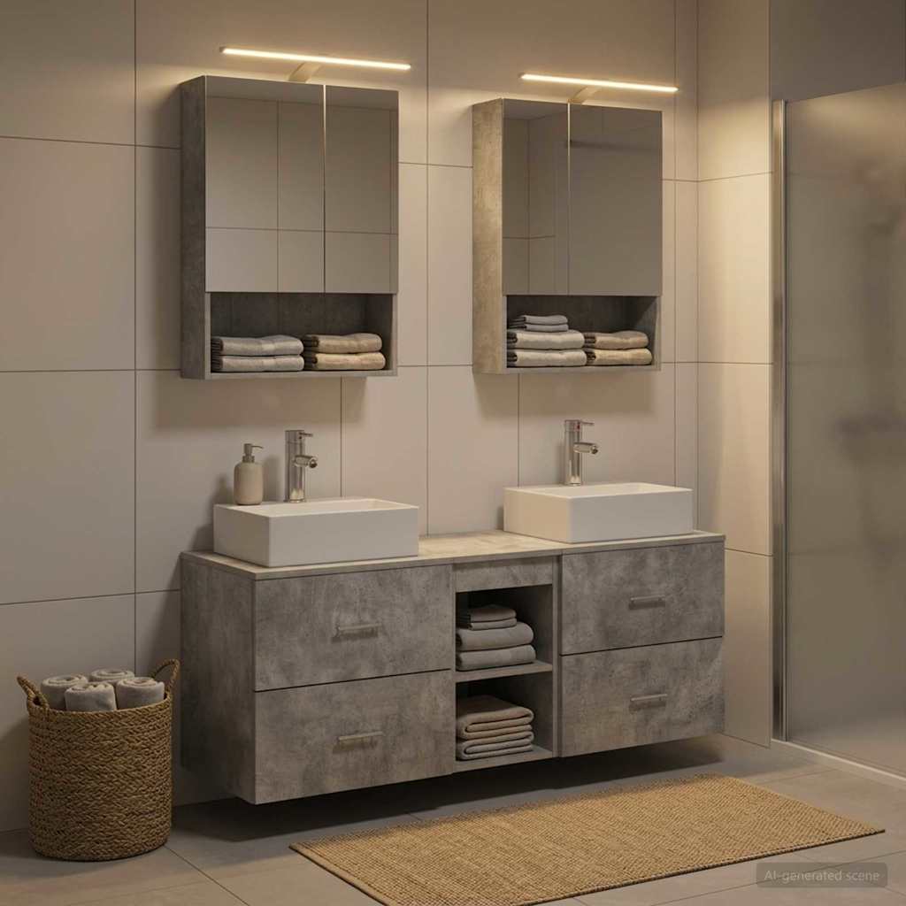 Bathroom Furniture Set 5 pcs Concrete Grey