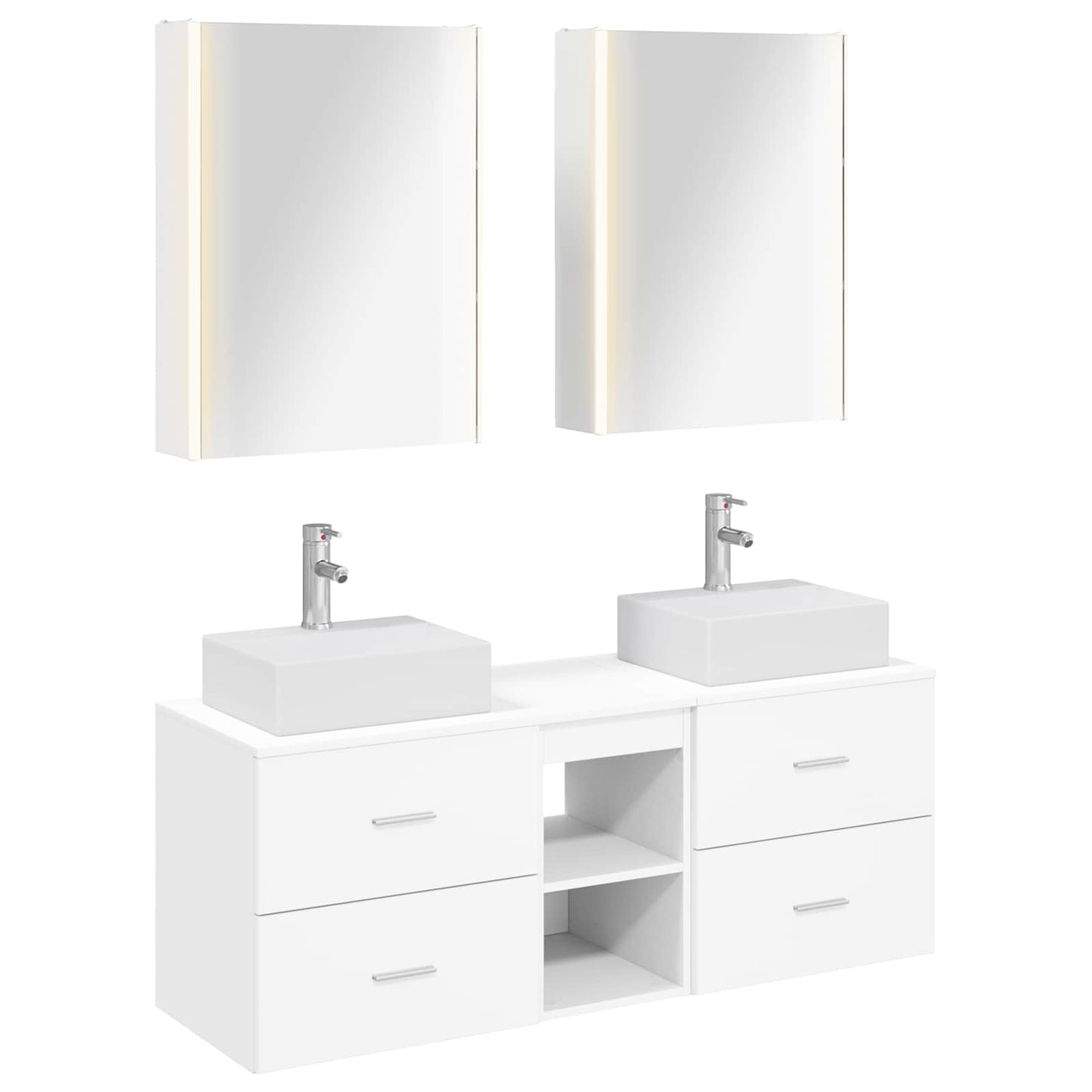 Bathroom Furniture Set 5 pcs White Engineered Wood and Glass