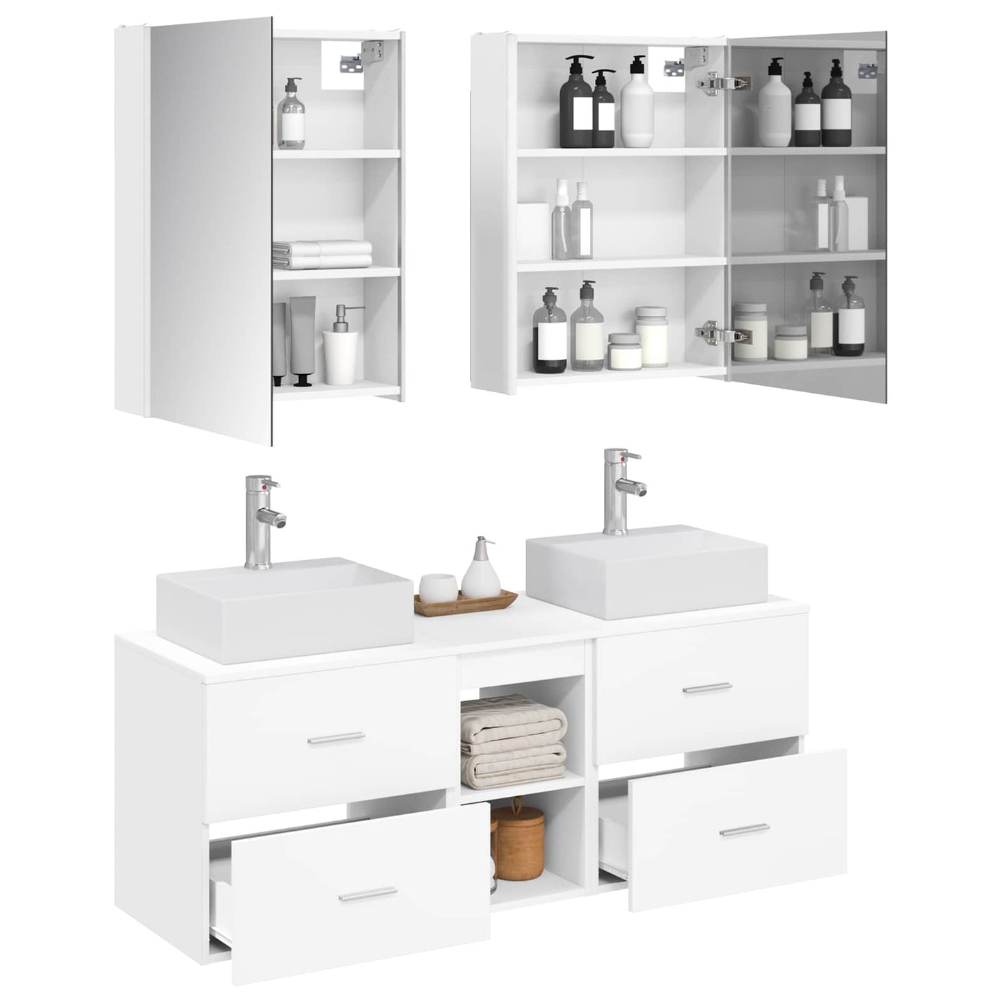 Bathroom Furniture Set 5 pcs White Engineered Wood and Glass