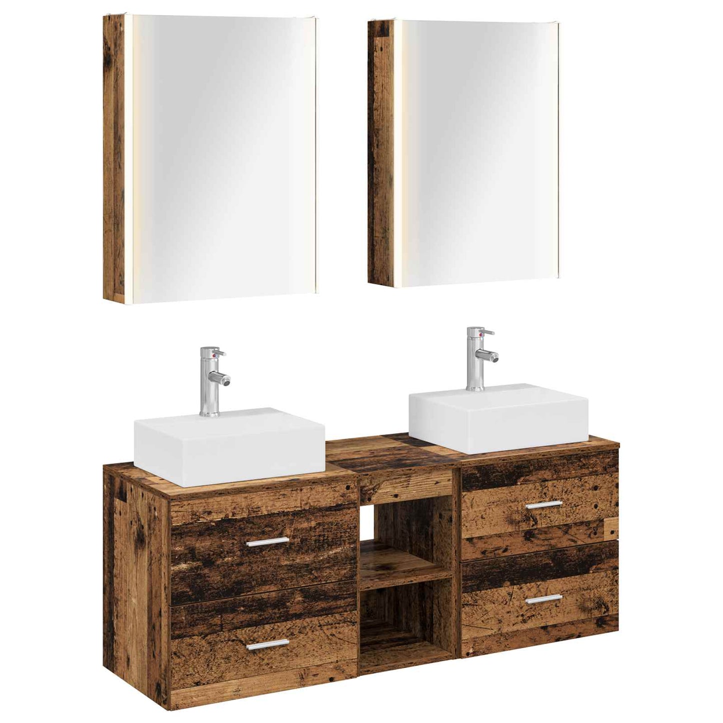 Bathroom Furniture Set 5 pcs Old Wood Engineered Wood and Glass