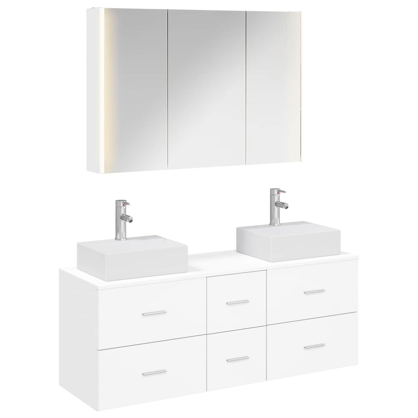 Bathroom Furniture Set 4 pcs White Engineered Wood and Glass