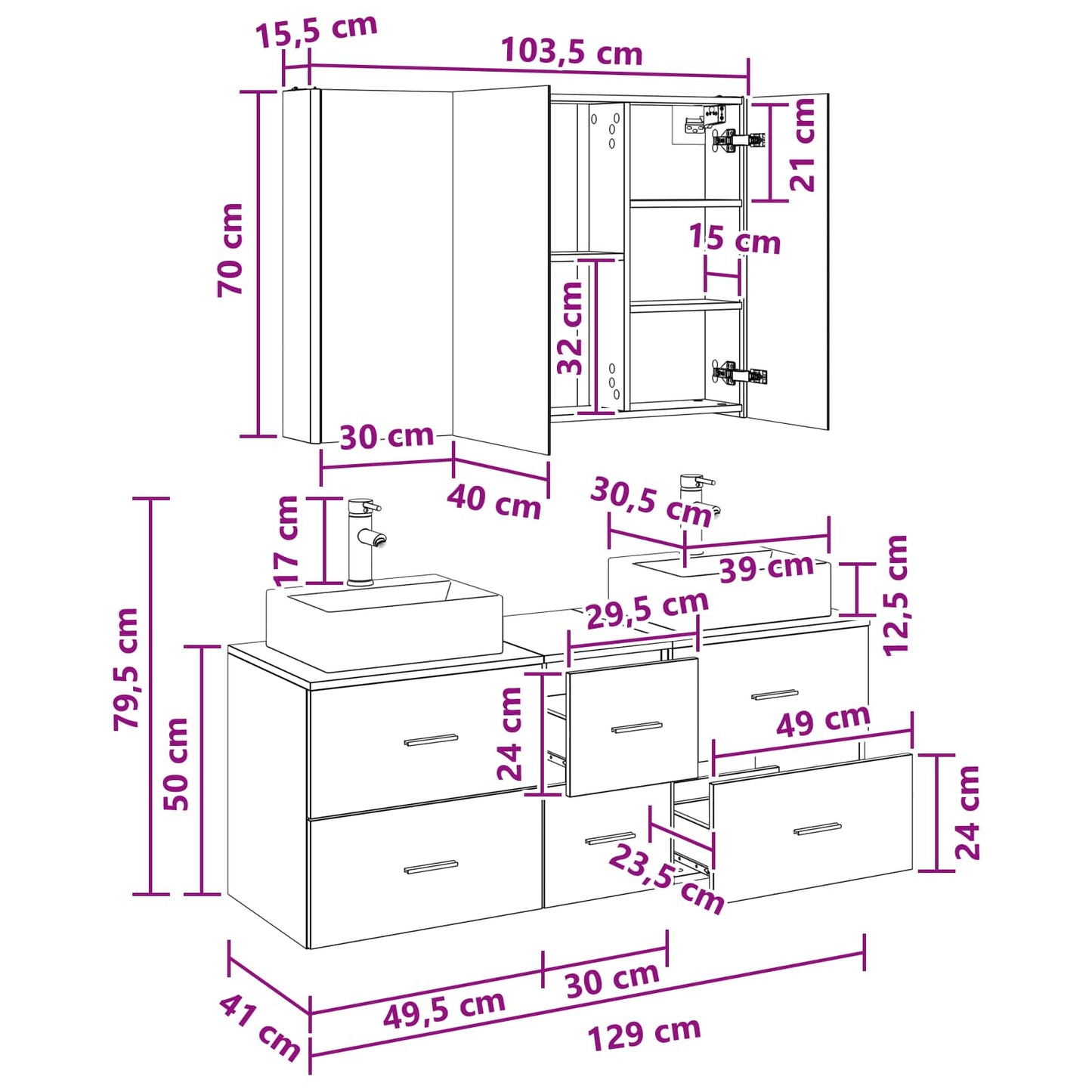 Bathroom Furniture Set 4 pcs Smoked Oak