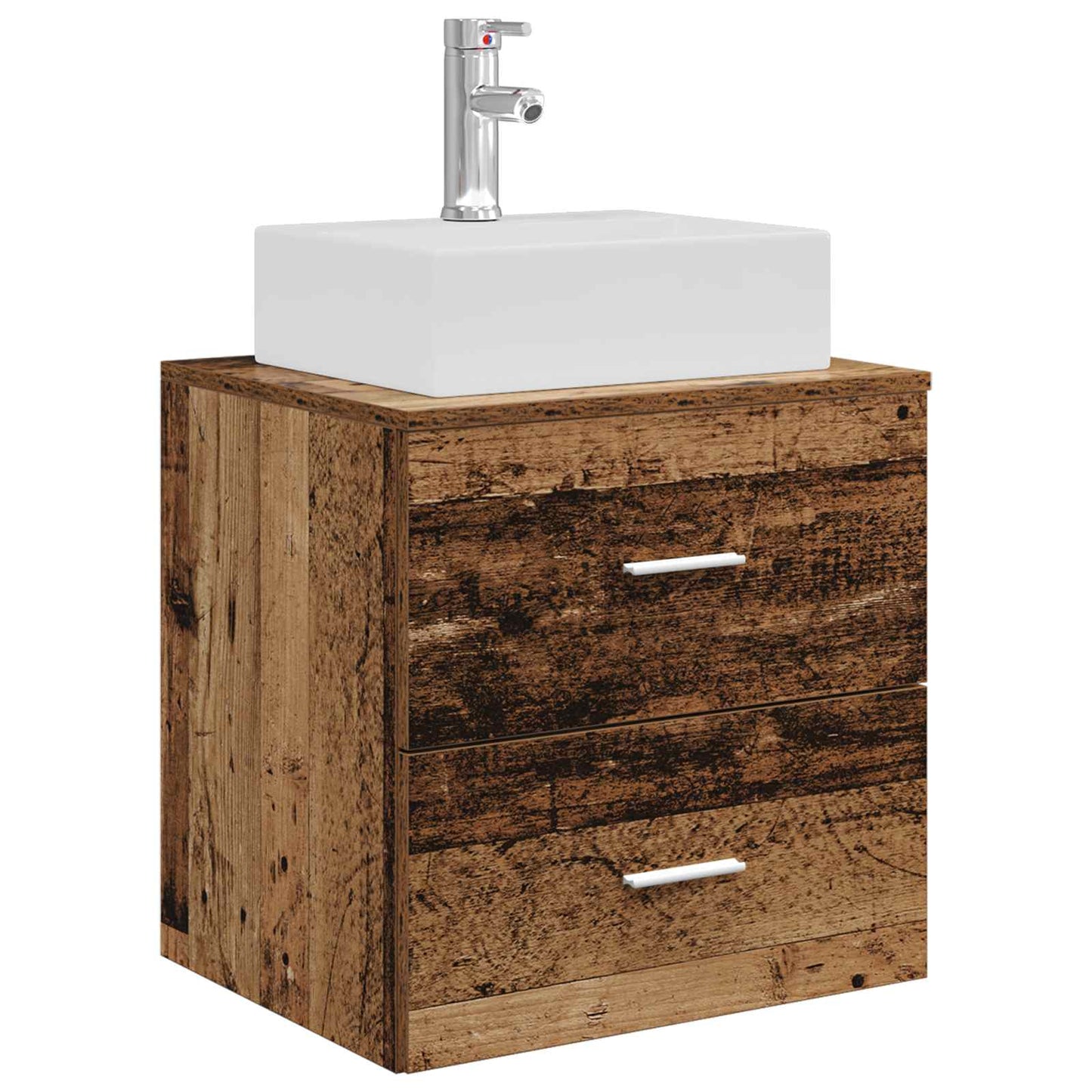 Bathroom Furniture Set 4 pcs Old Wood Engineered Wood and Glass