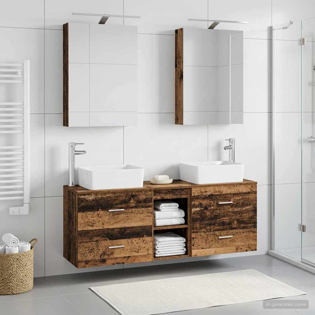 Bathroom Furniture Set 5 pcs Old Wood Engineered Wood and Glass