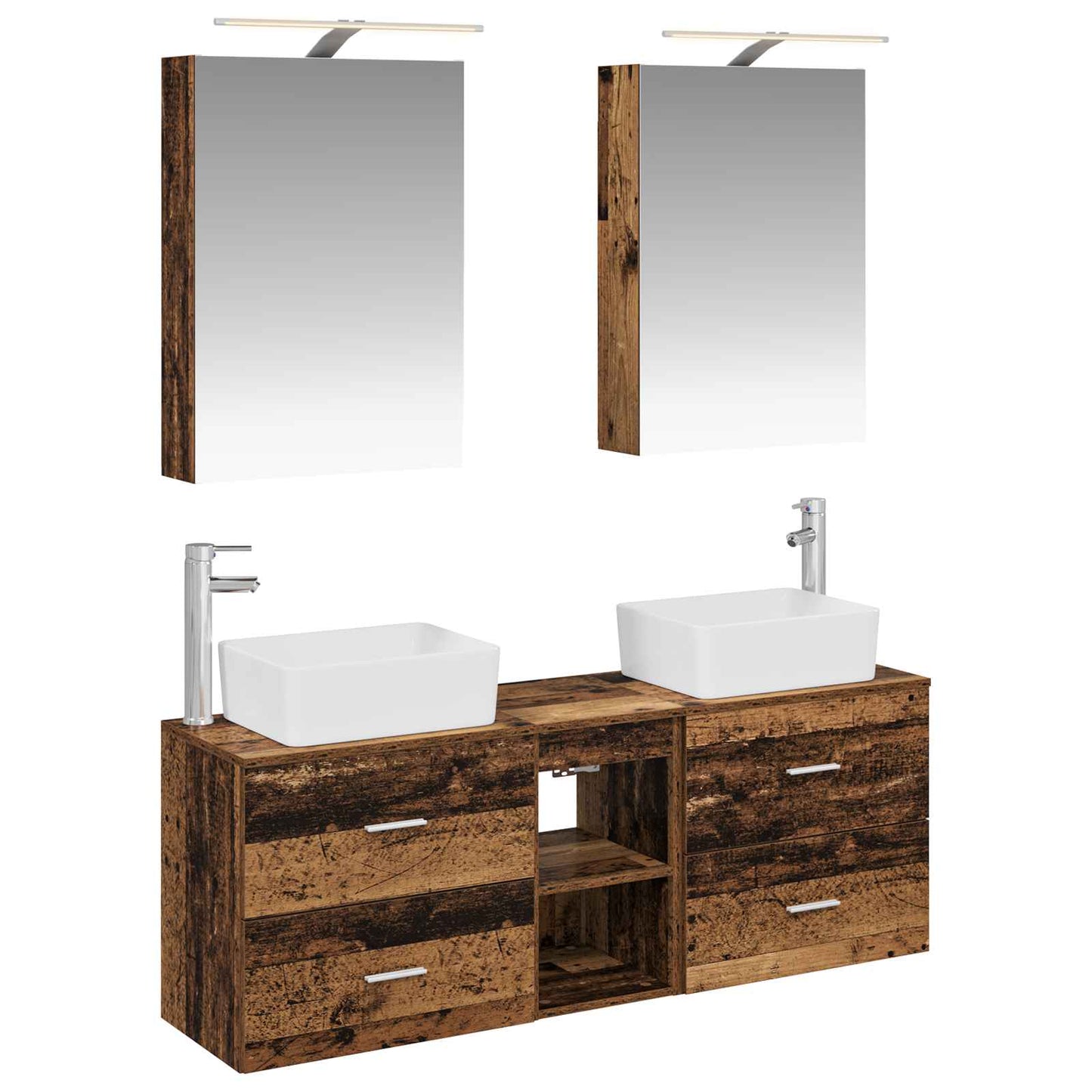 Bathroom Furniture Set 5 pcs Old Wood Engineered Wood and Glass