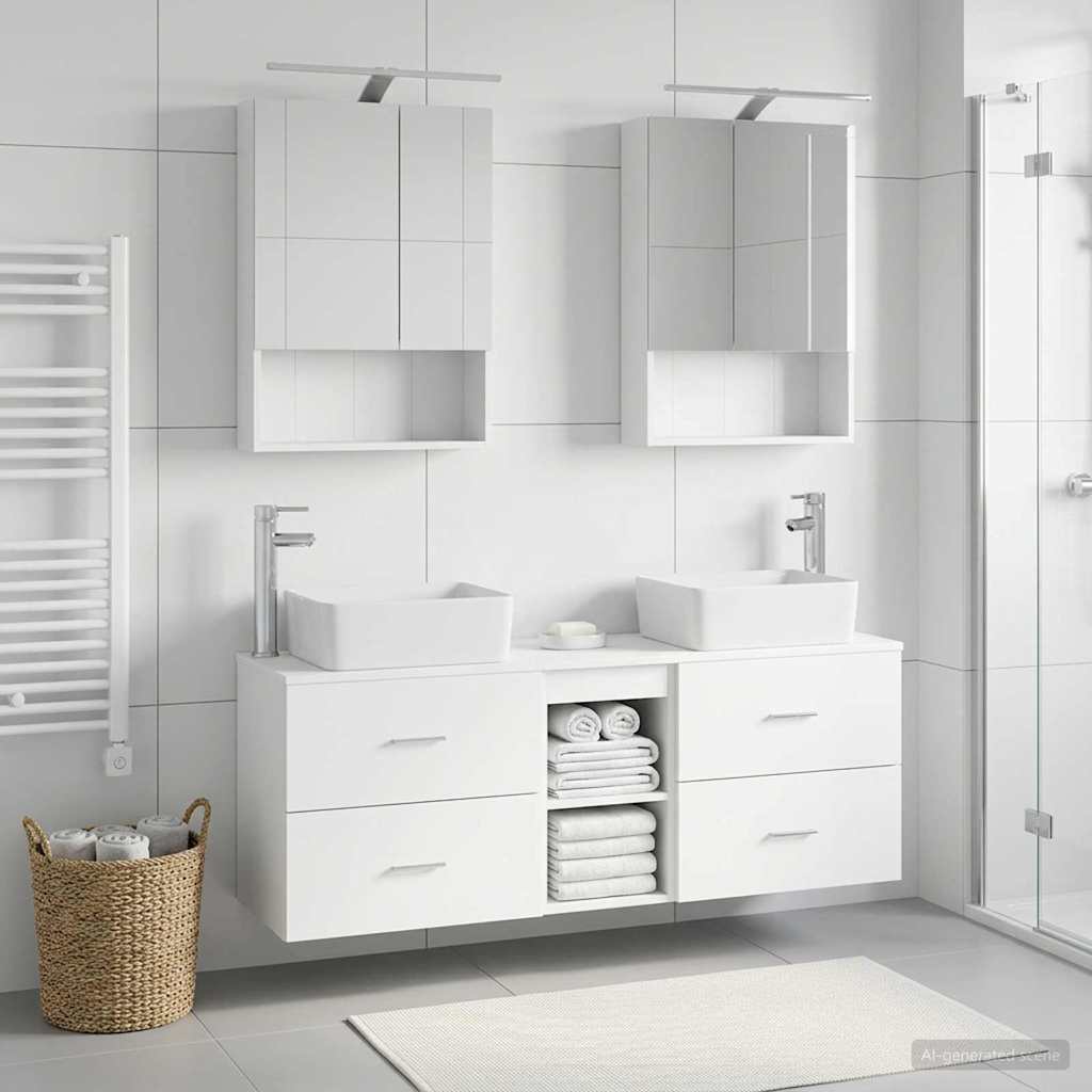 Bathroom Furniture Set 5 pcs White Engineered Wood and Glass