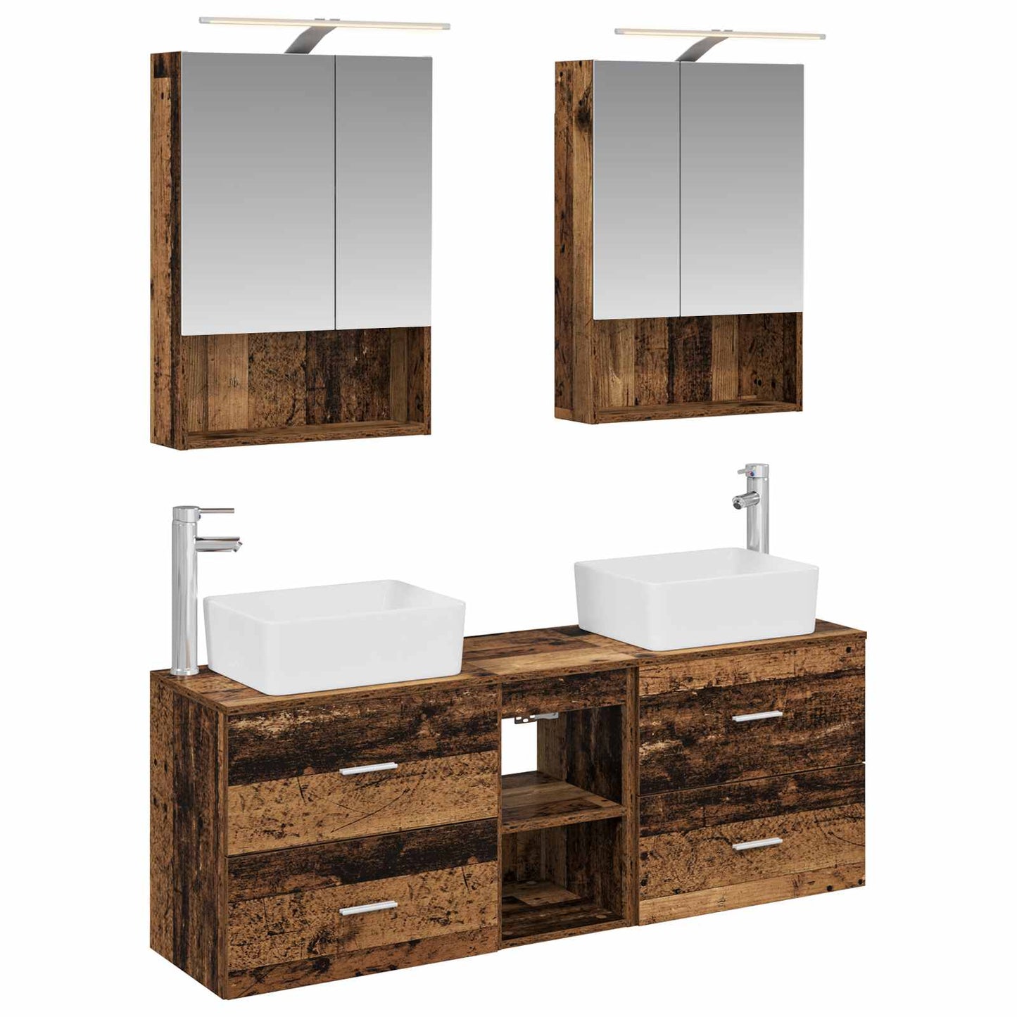 Bathroom Furniture Set 5 pcs Old Wood Engineered Wood and Glass