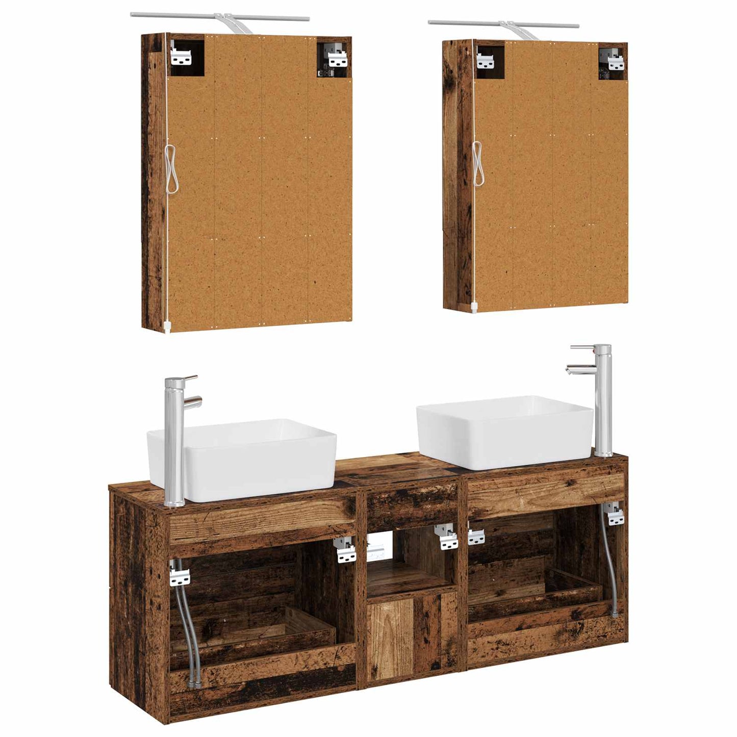 Bathroom Furniture Set 5 pcs Old Wood Engineered Wood and Glass