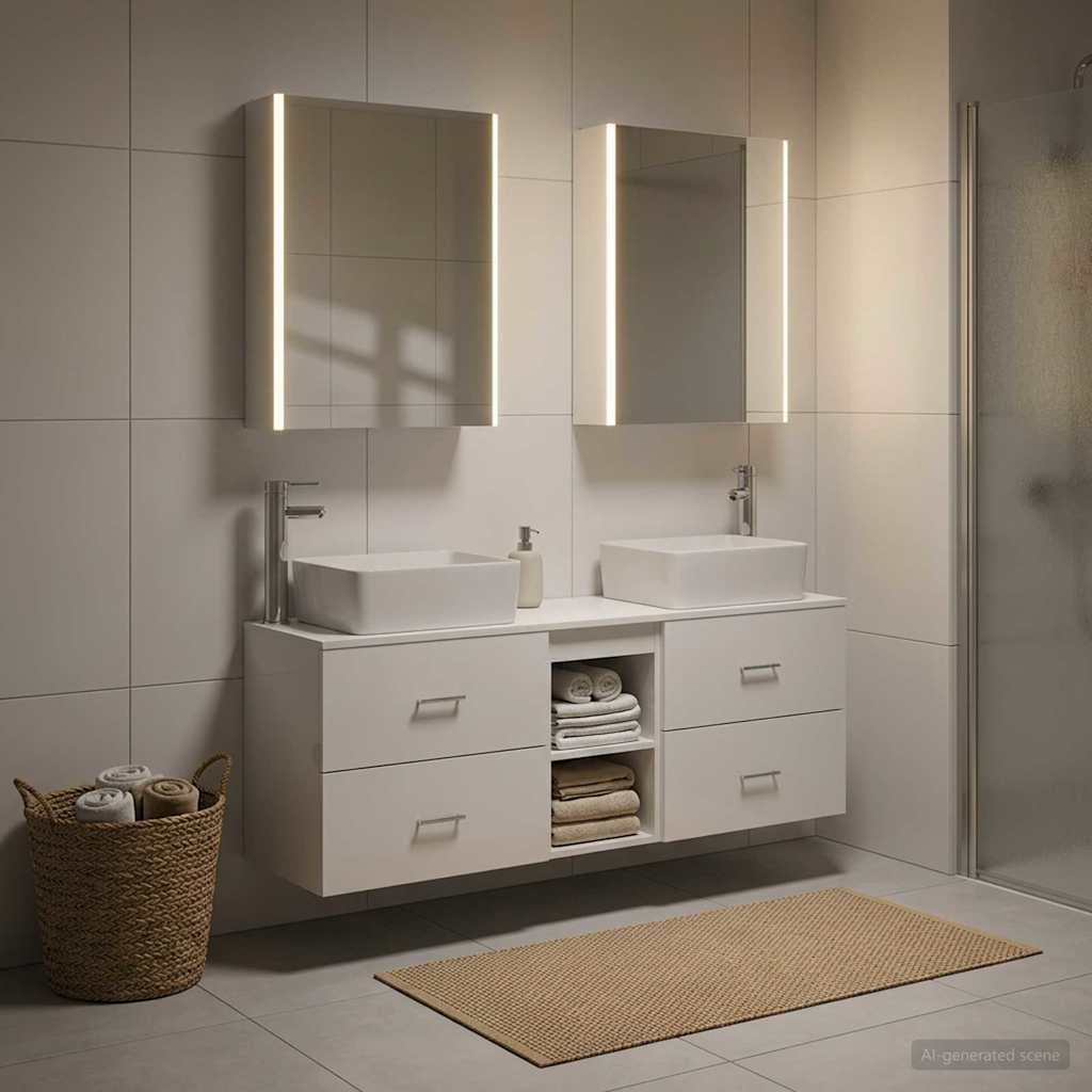 Bathroom Furniture Set 5 pcs White Engineered Wood and Glass