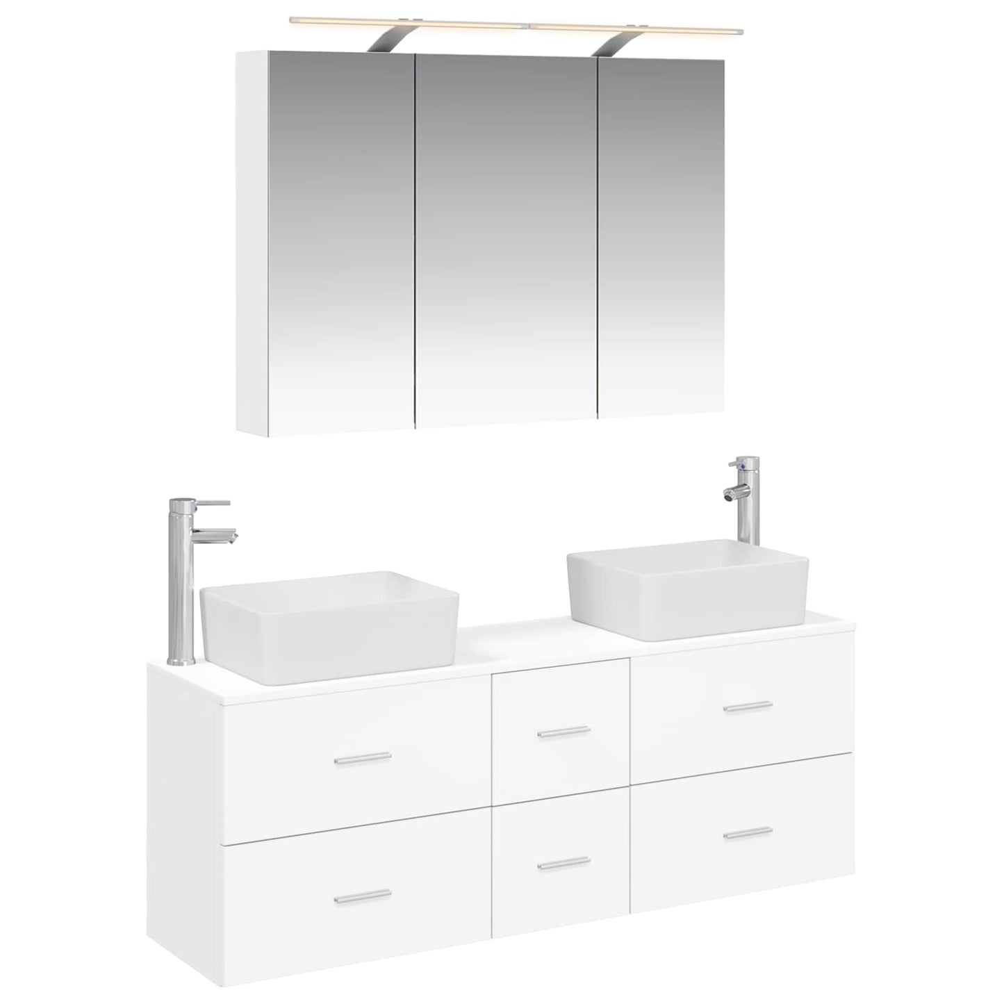 Bathroom Furniture Set 4 pcs White Engineered Wood and Glass