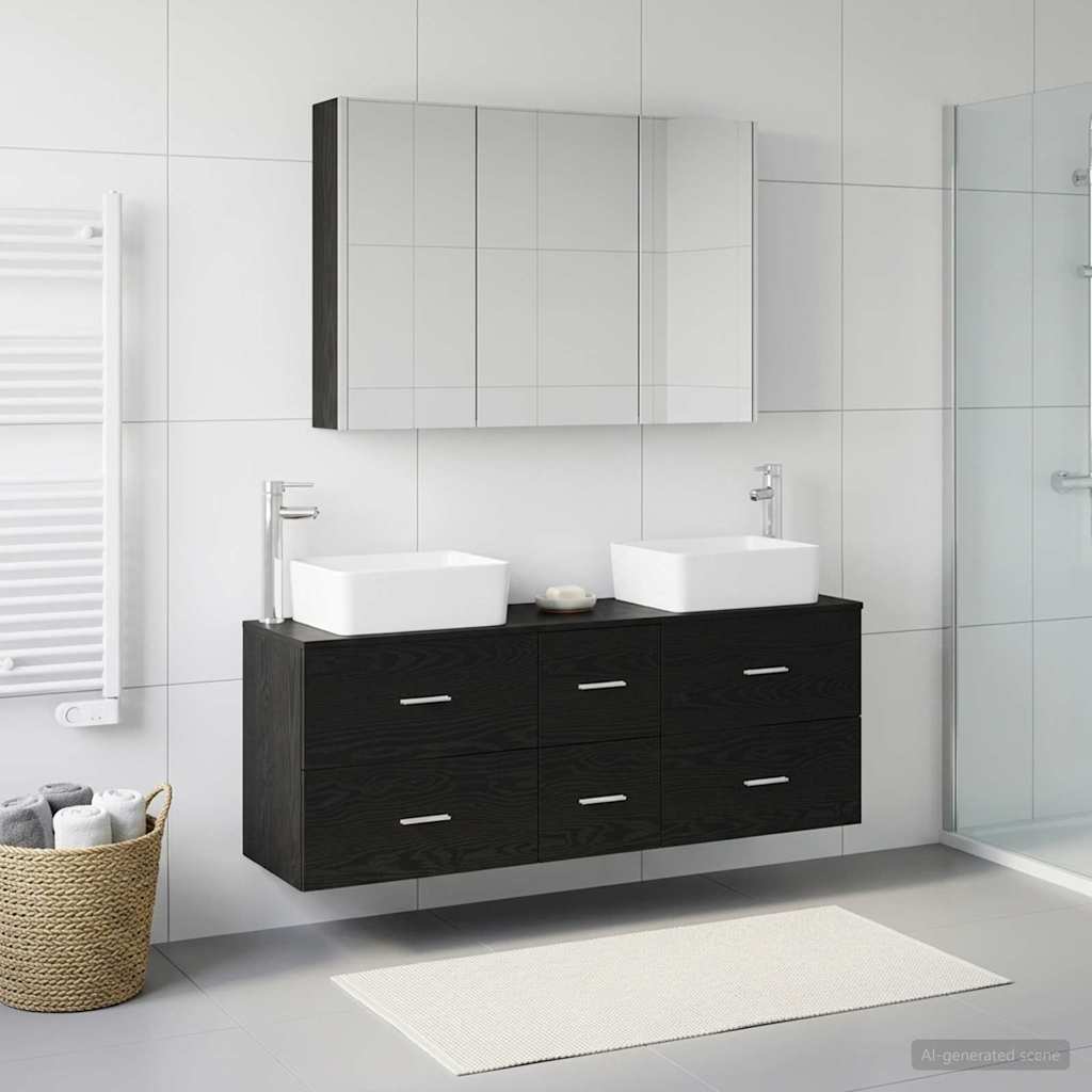 Bathroom Furniture Set 4 pcs Black Oak