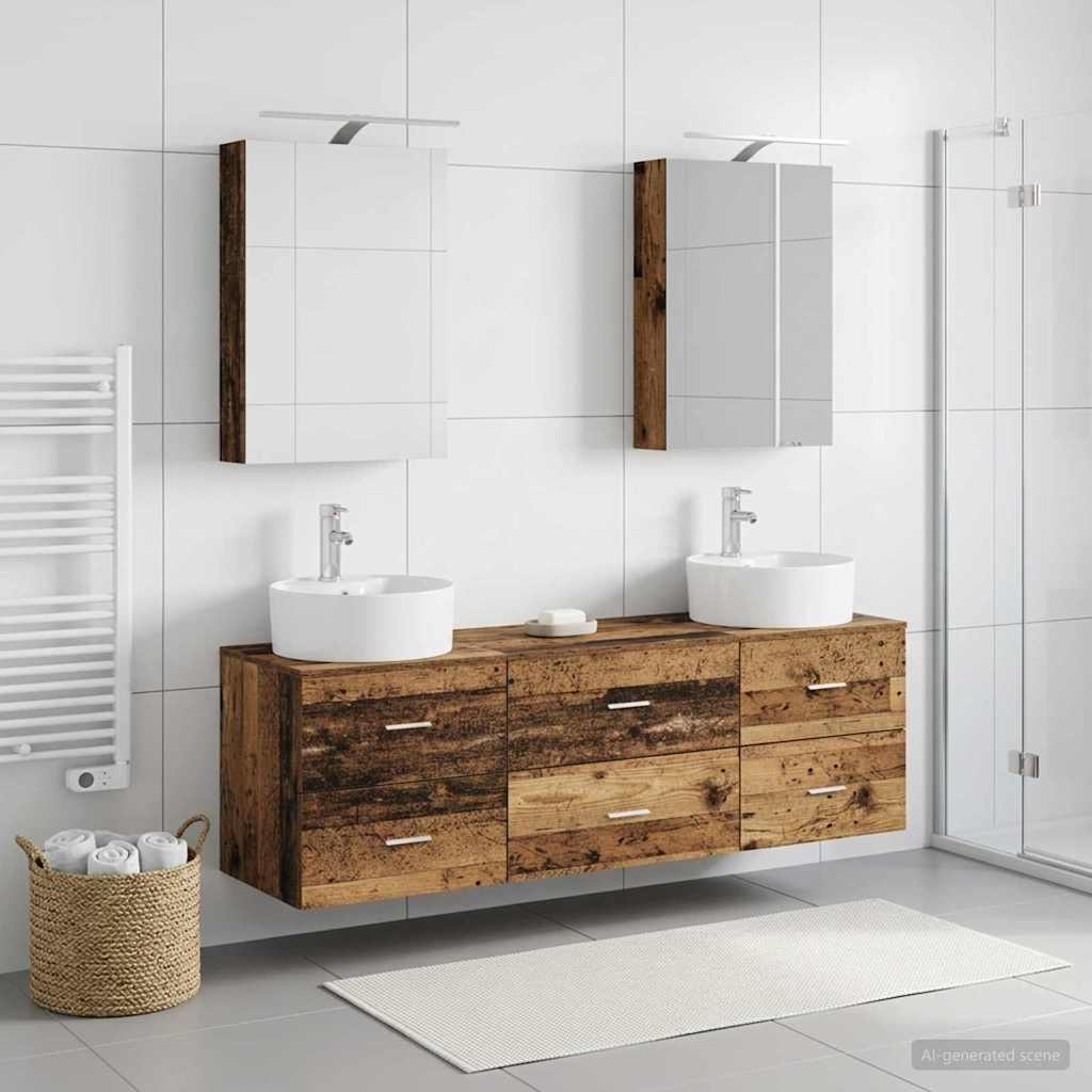 Bathroom Furniture Set 5 pcs Old Wood Engineered Wood and Glass