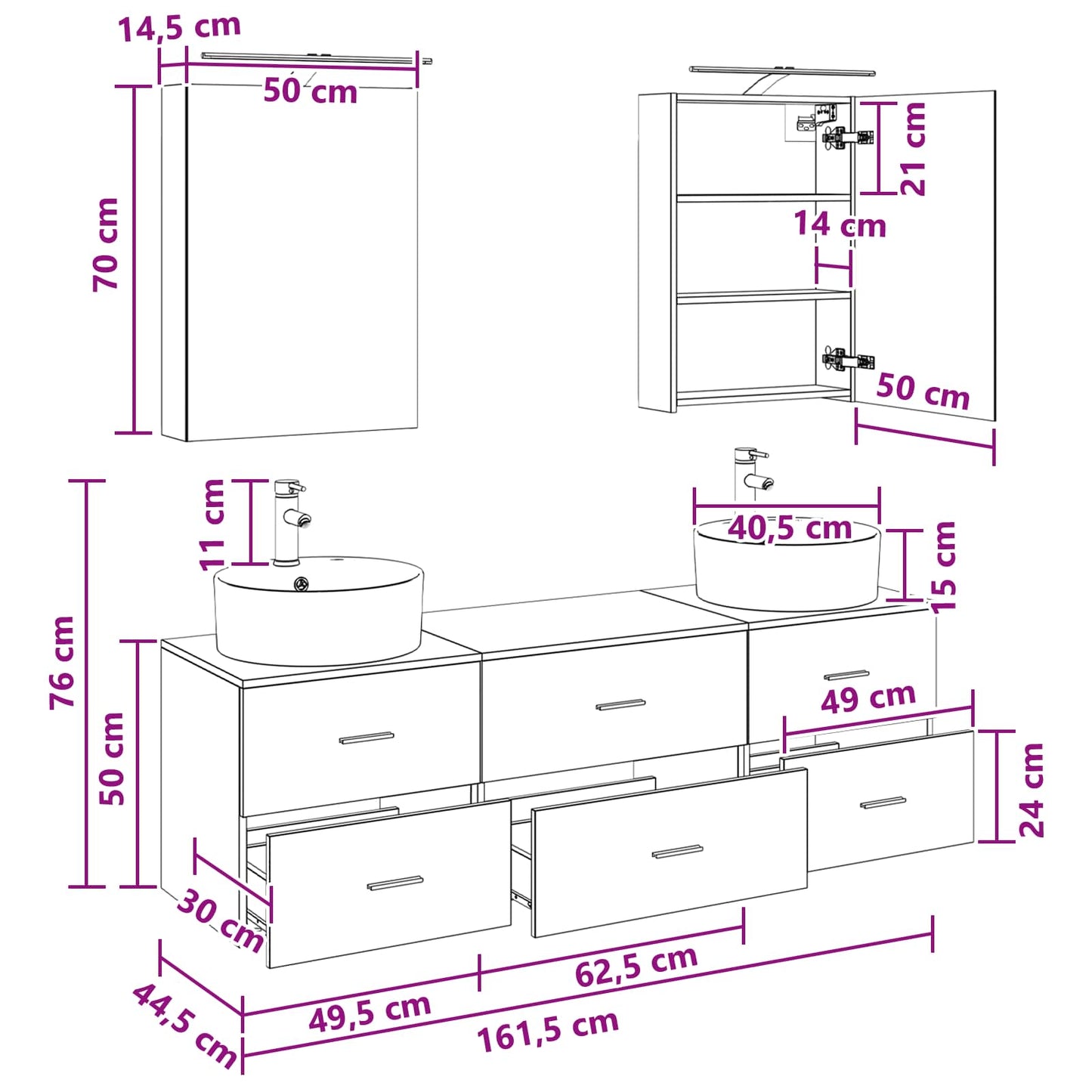 Bathroom Furniture Set 5 pcs Old Wood Engineered Wood and Glass