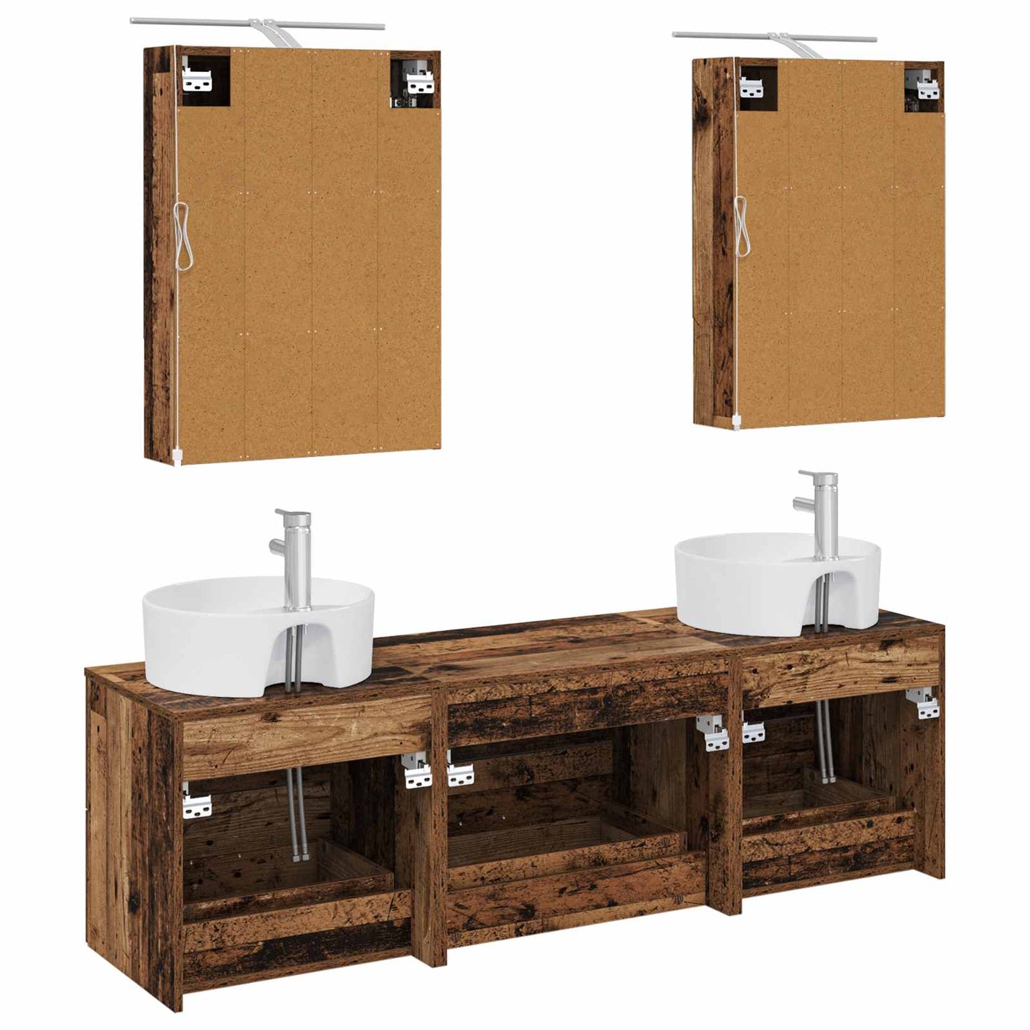 Bathroom Furniture Set 5 pcs Old Wood Engineered Wood and Glass
