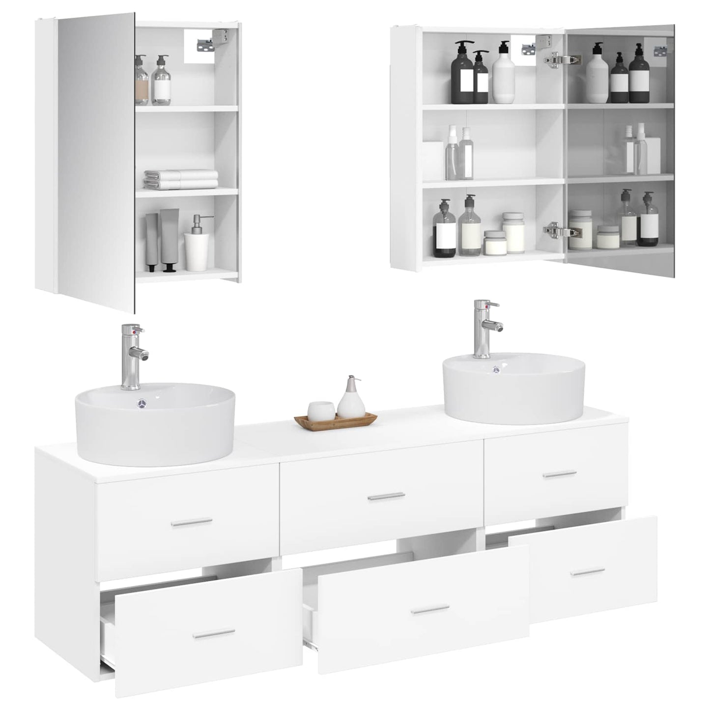 Bathroom Furniture Set 5 pcs White Engineered Wood and Glass