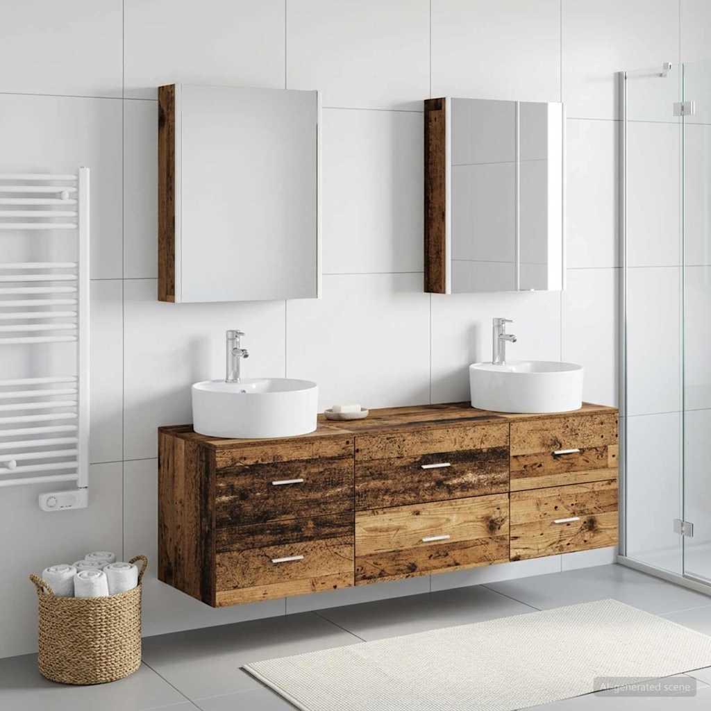 Bathroom Furniture Set 5 pcs Old Wood Engineered Wood and Glass