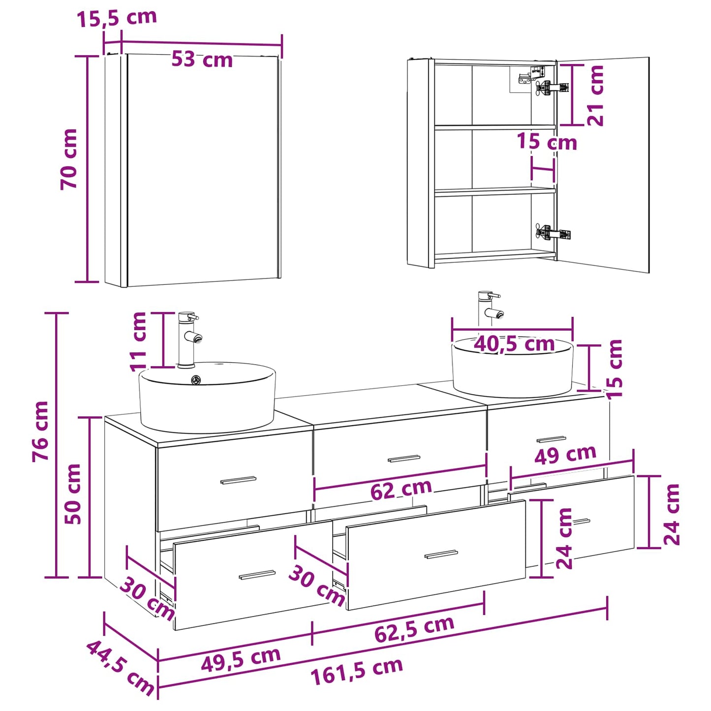 Bathroom Furniture Set 5 pcs Old Wood Engineered Wood and Glass