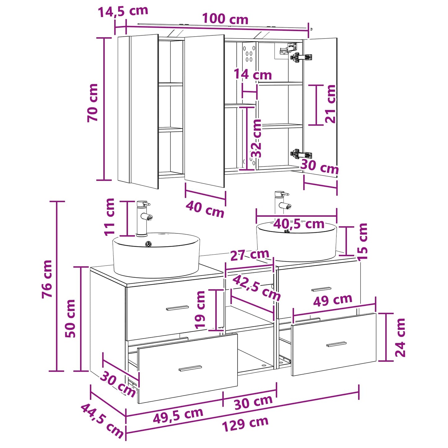 Bathroom Furniture Set 4 pcs Black Oak