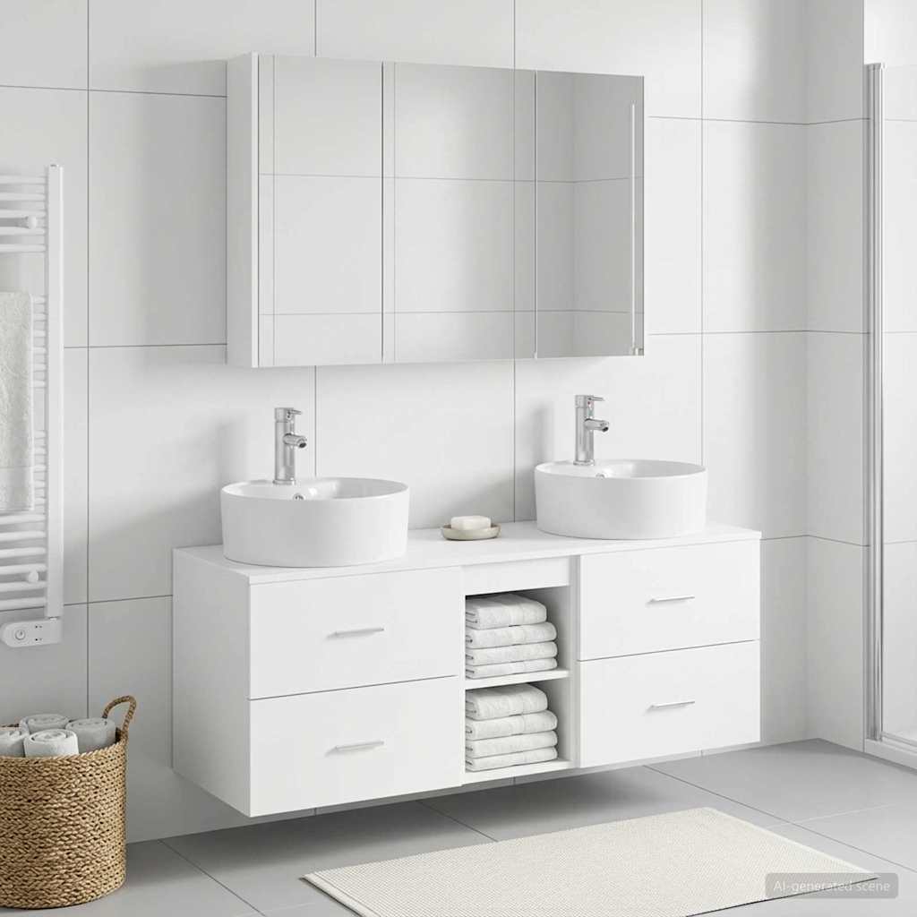Bathroom Furniture Set 4 pcs White Engineered Wood and Glass