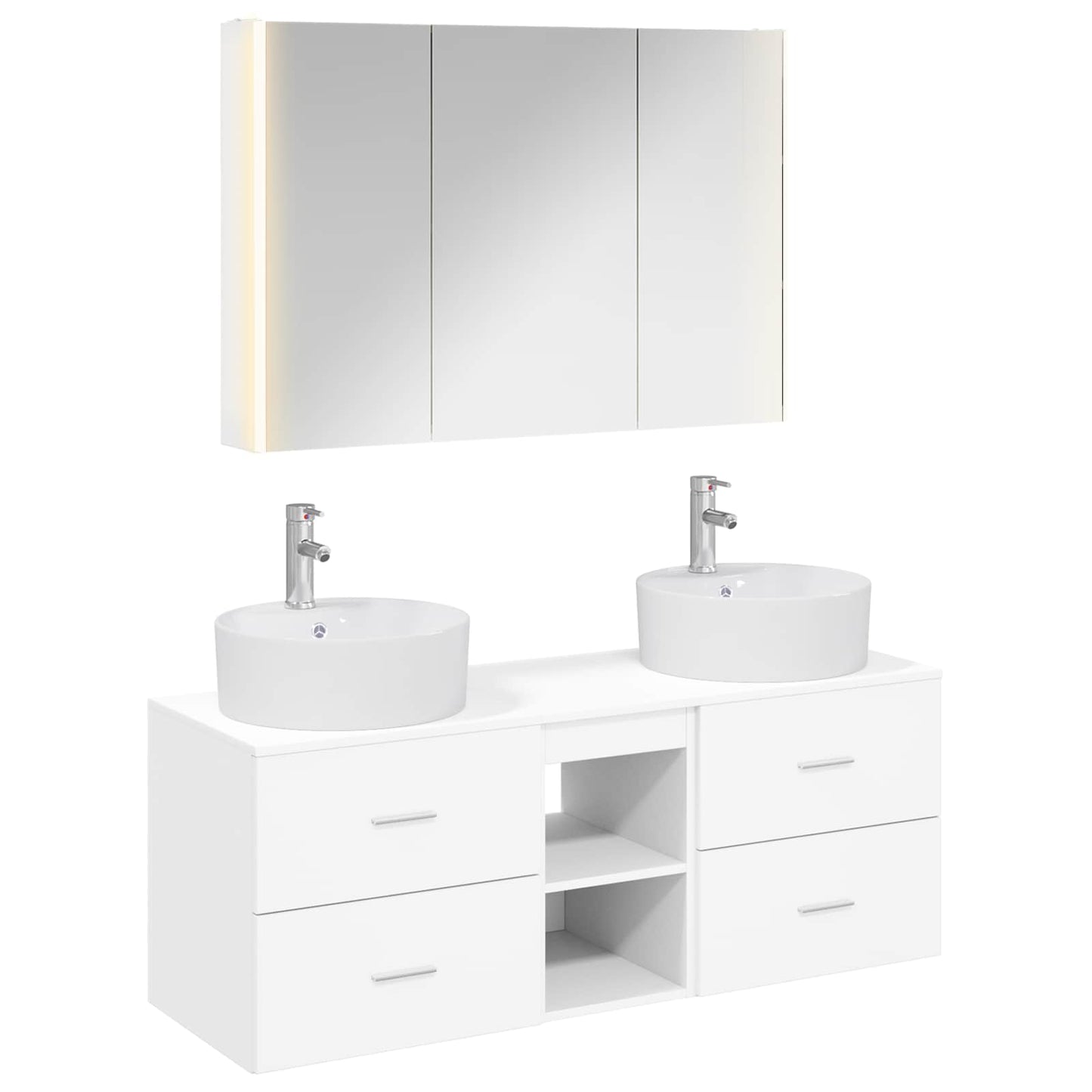 Bathroom Furniture Set 4 pcs White Engineered Wood and Glass