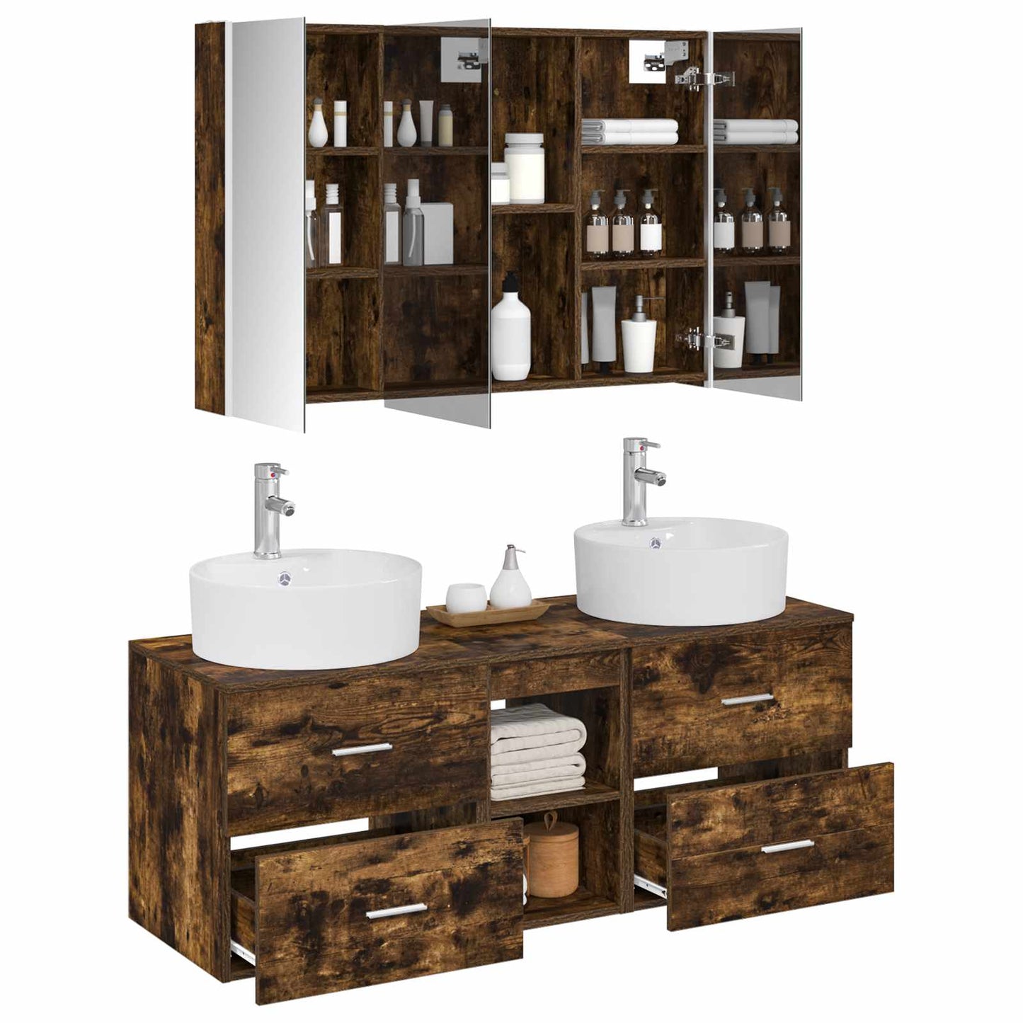 Bathroom Furniture Set 4 pcs Smoked Oak