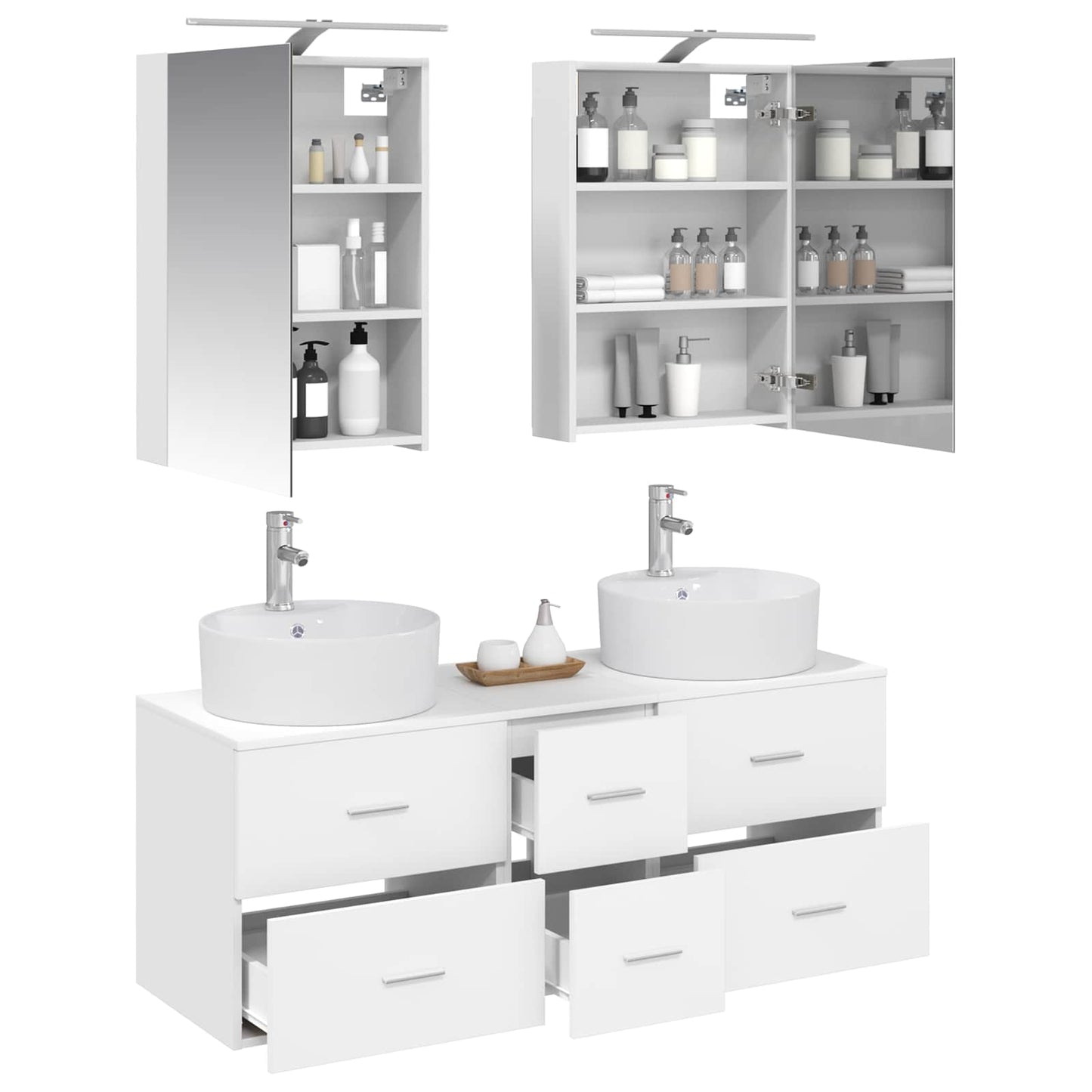 Bathroom Furniture Set 5 pcs White Engineered Wood and Glass