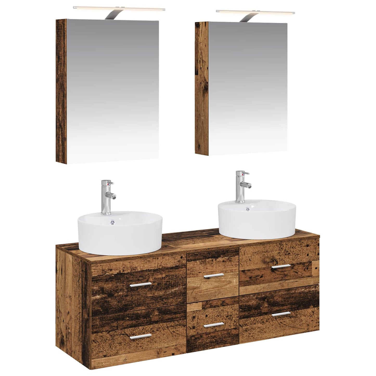 Bathroom Furniture Set 5 pcs Old Wood Engineered Wood and Glass