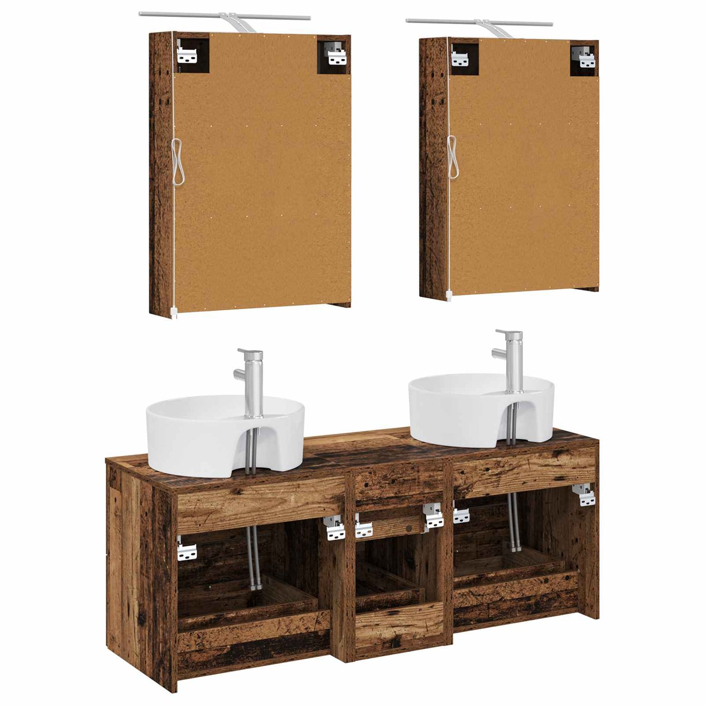 Bathroom Furniture Set 5 pcs Old Wood Engineered Wood and Glass