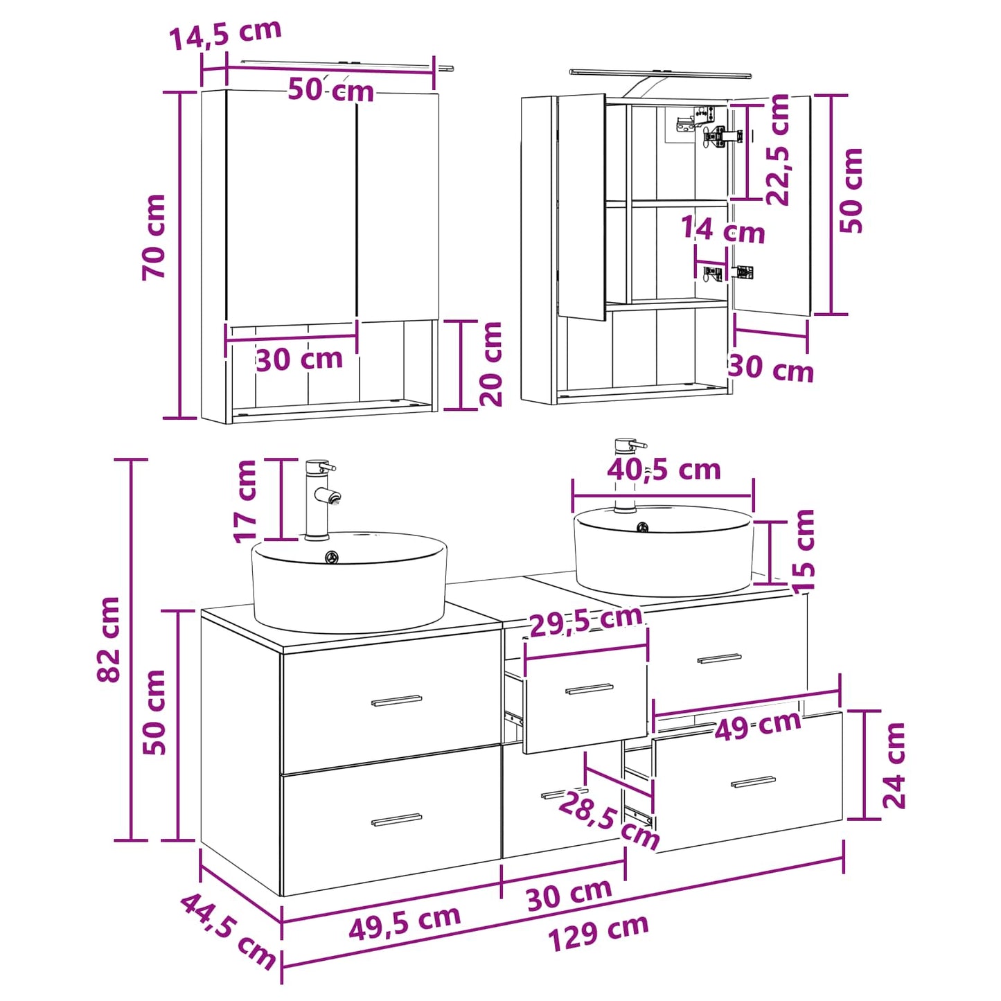 Bathroom Furniture Set 5 pcs Concrete Grey