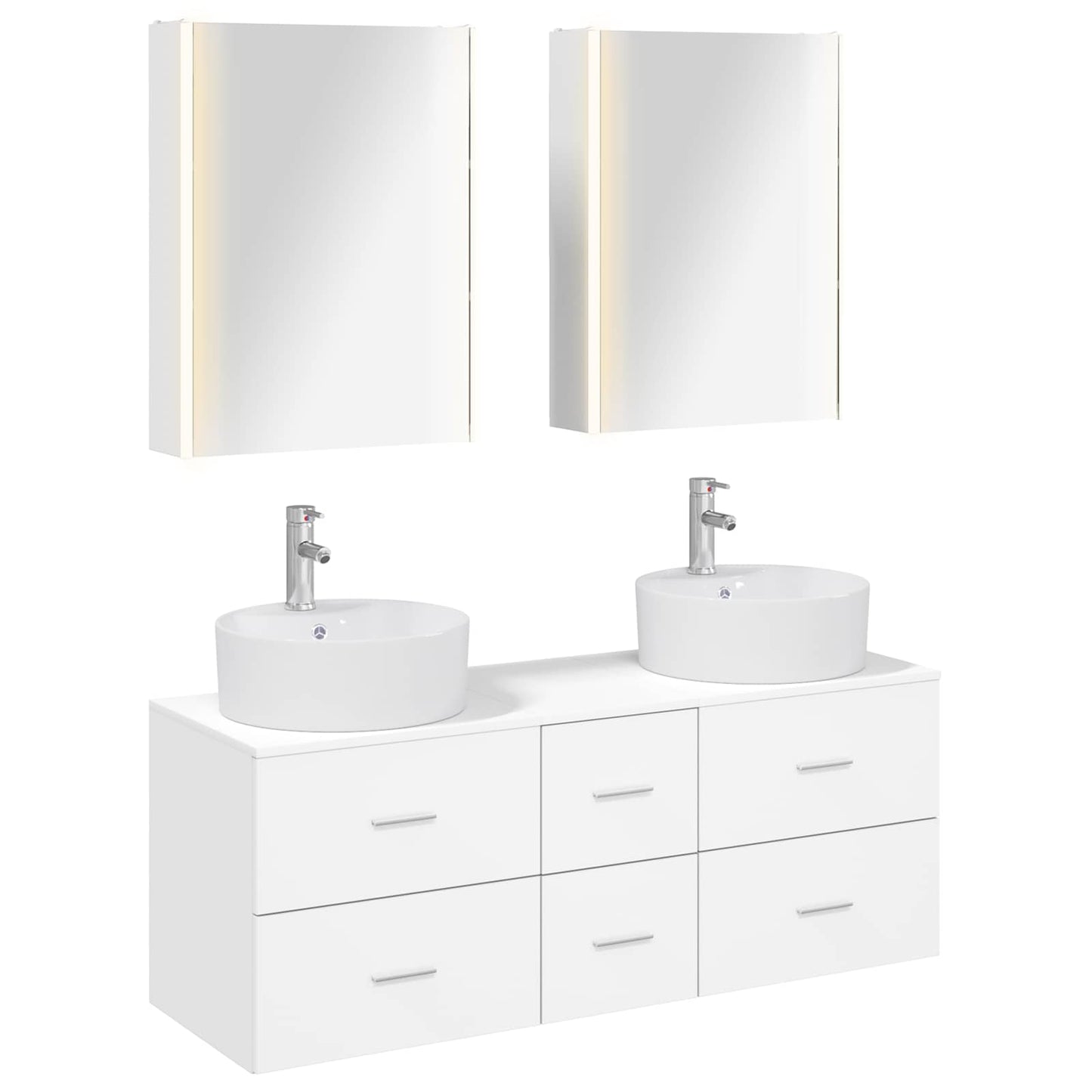 Bathroom Furniture Set 5 pcs White Engineered Wood and Glass