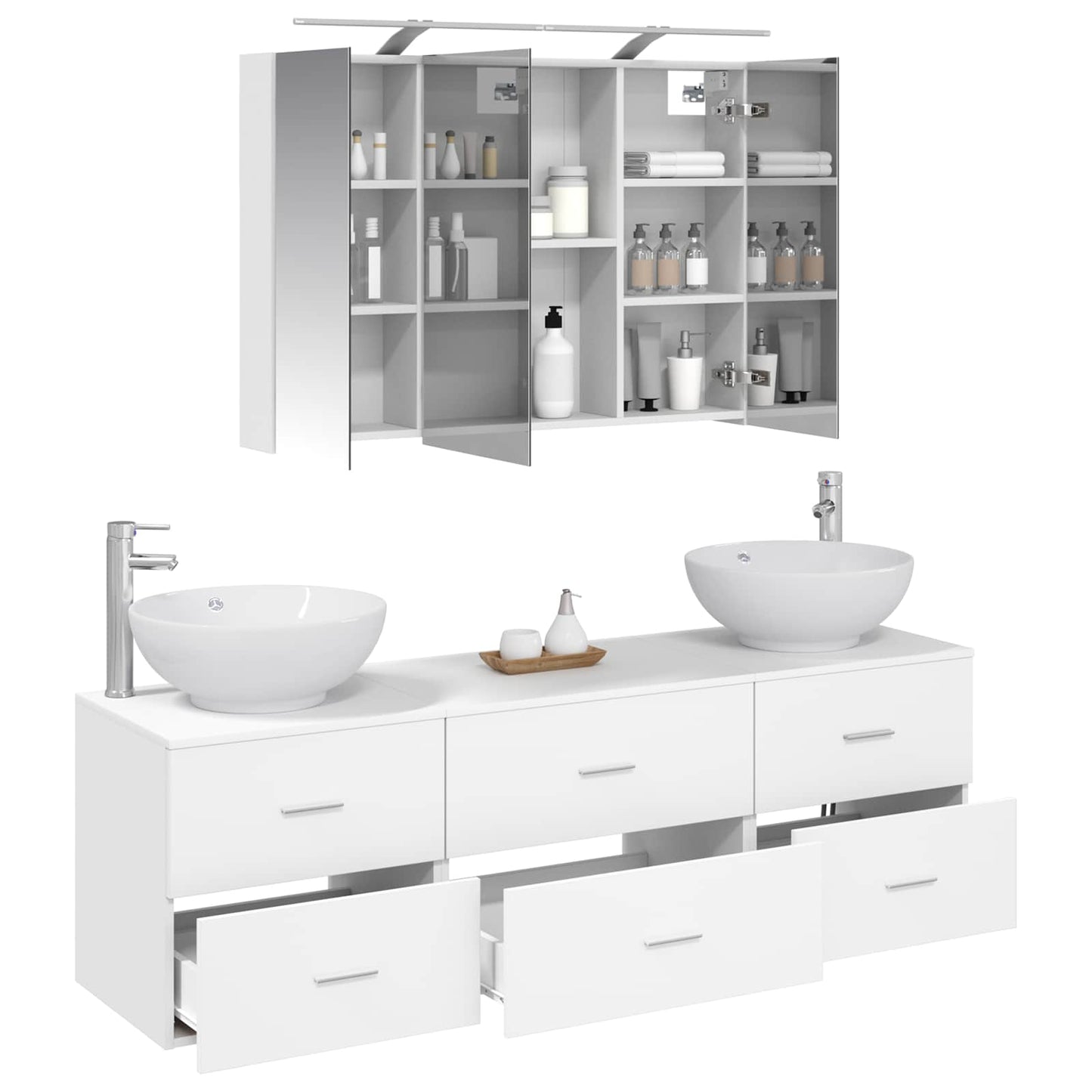 Bathroom Furniture Set 4 pcs White Engineered Wood and Glass