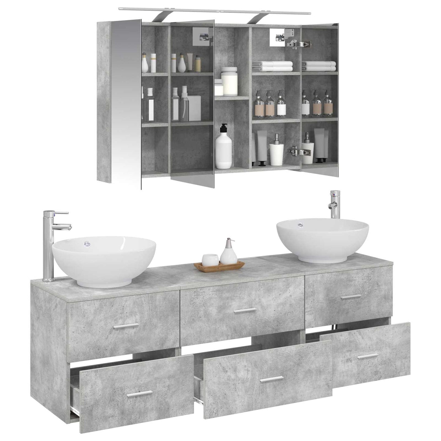 Bathroom Furniture Set 4 pcs Concrete Grey