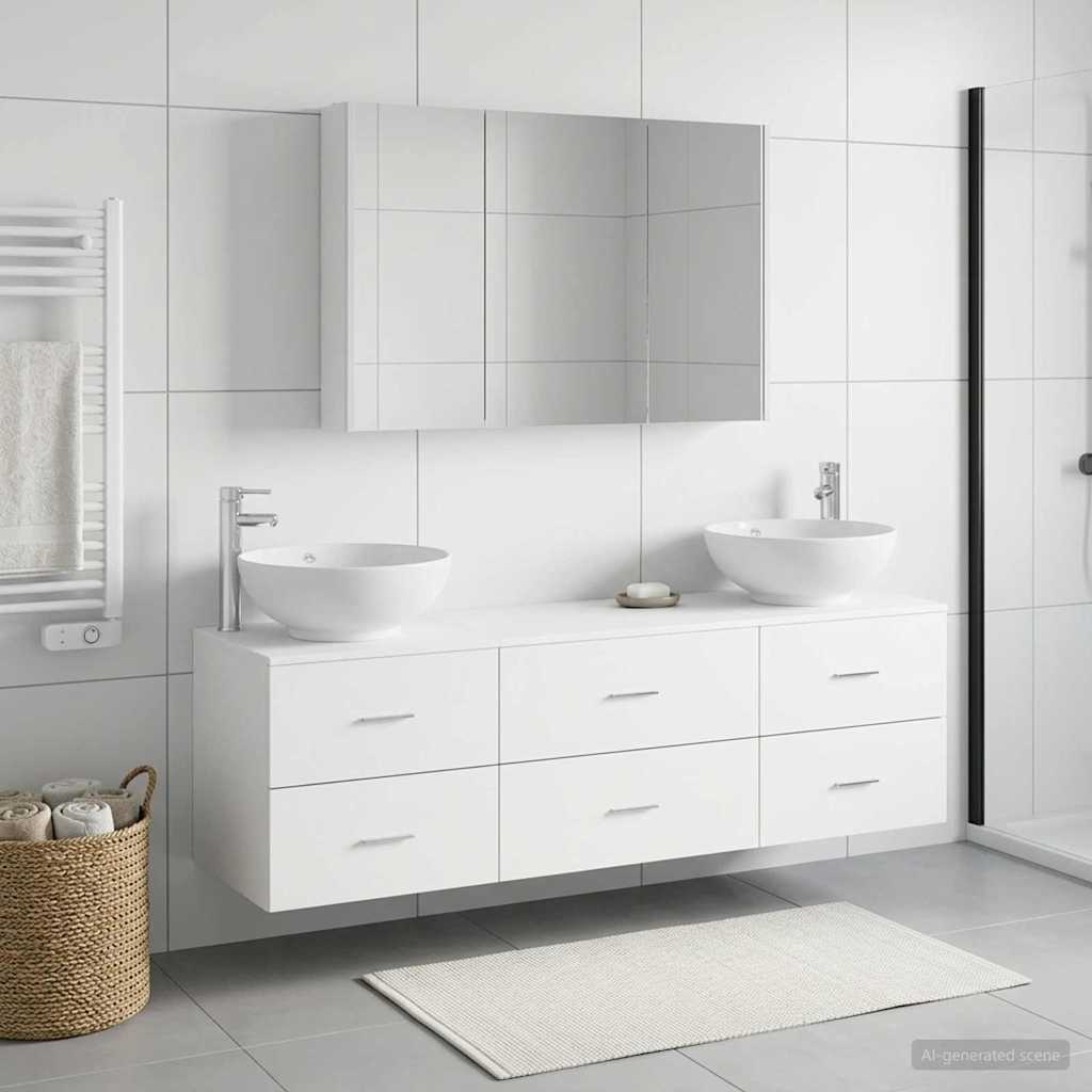 Bathroom Furniture Set 4 pcs White Engineered Wood and Glass
