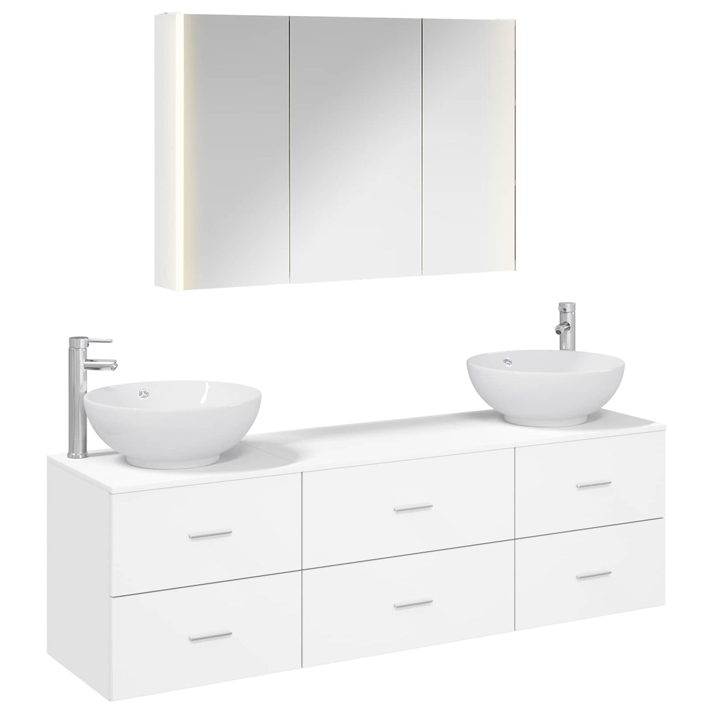 Bathroom Furniture Set 4 pcs White Engineered Wood and Glass
