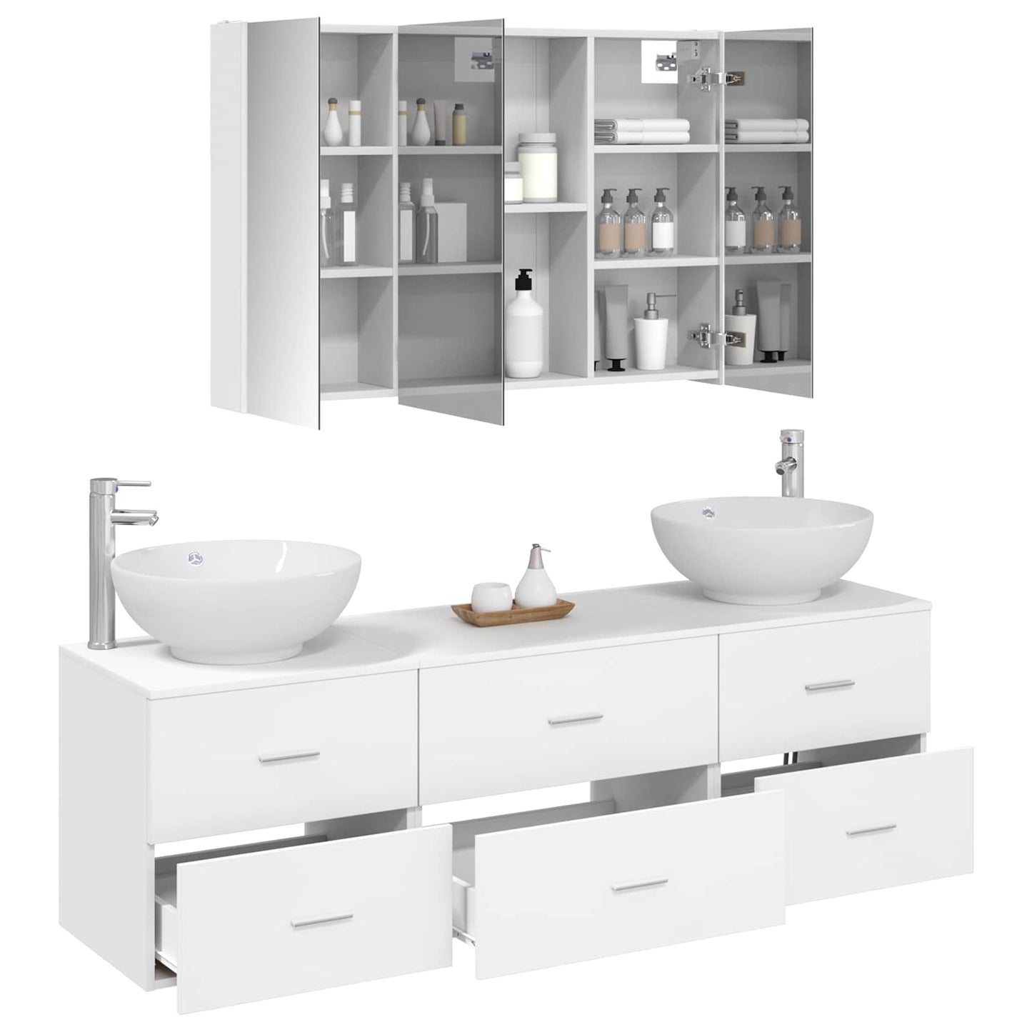 Bathroom Furniture Set 4 pcs White Engineered Wood and Glass