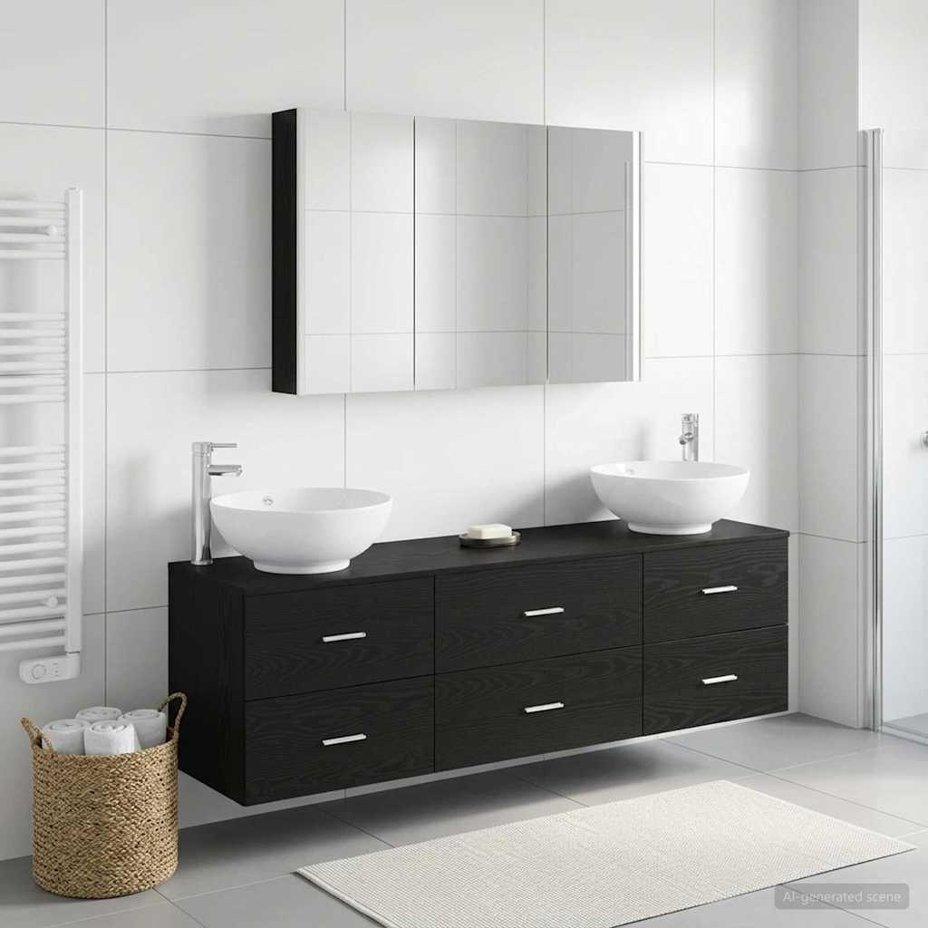 Bathroom Furniture Set 4 pcs Black Oak
