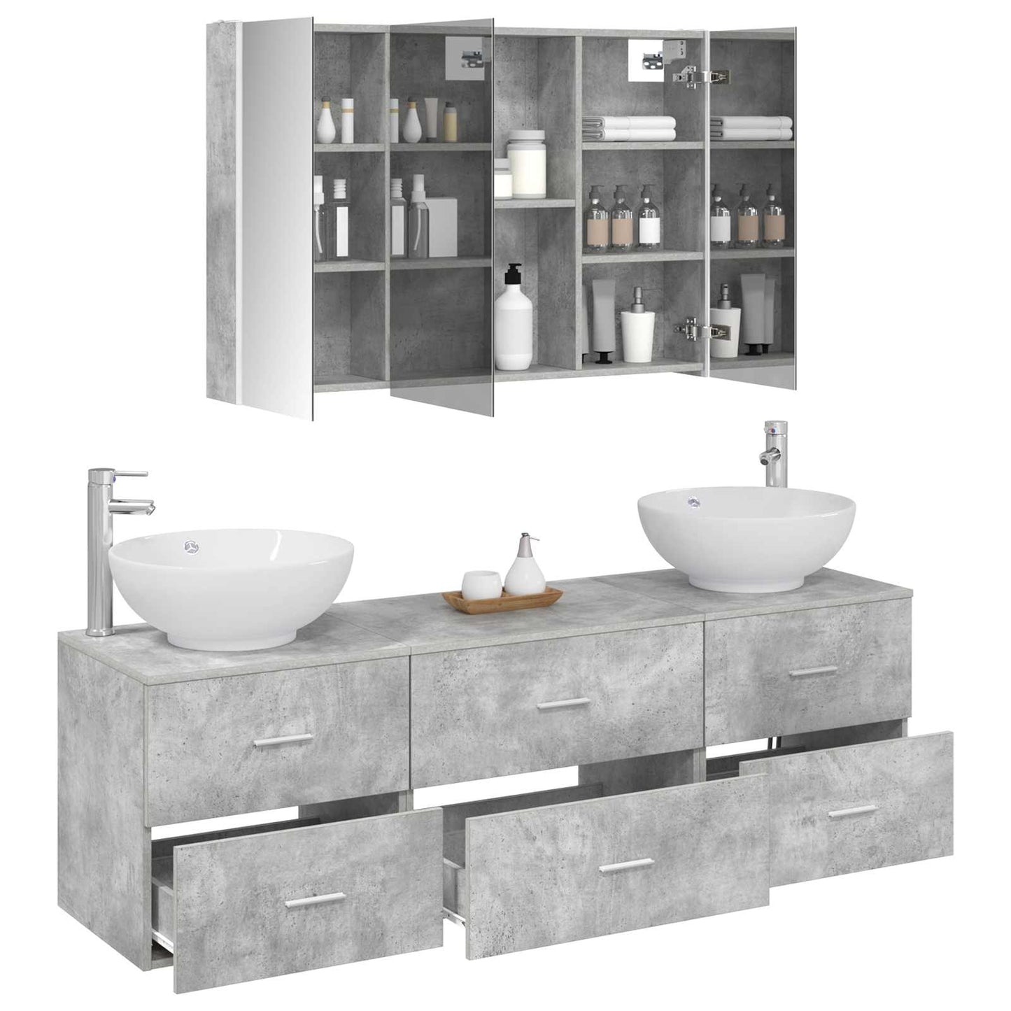 Bathroom Furniture Set 4 pcs Concrete Grey