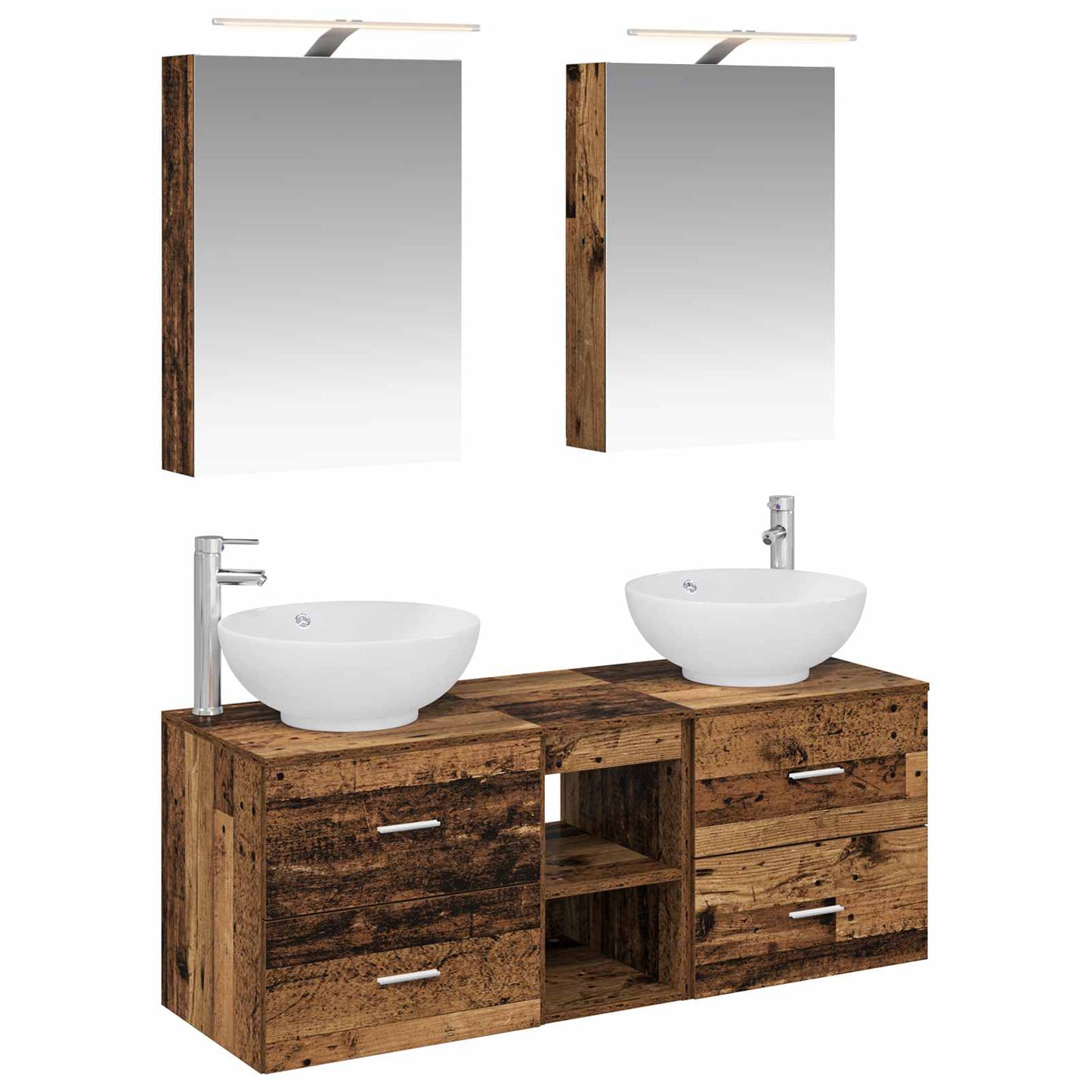 Bathroom Furniture Set 5 pcs Old Wood Engineered Wood and Glass