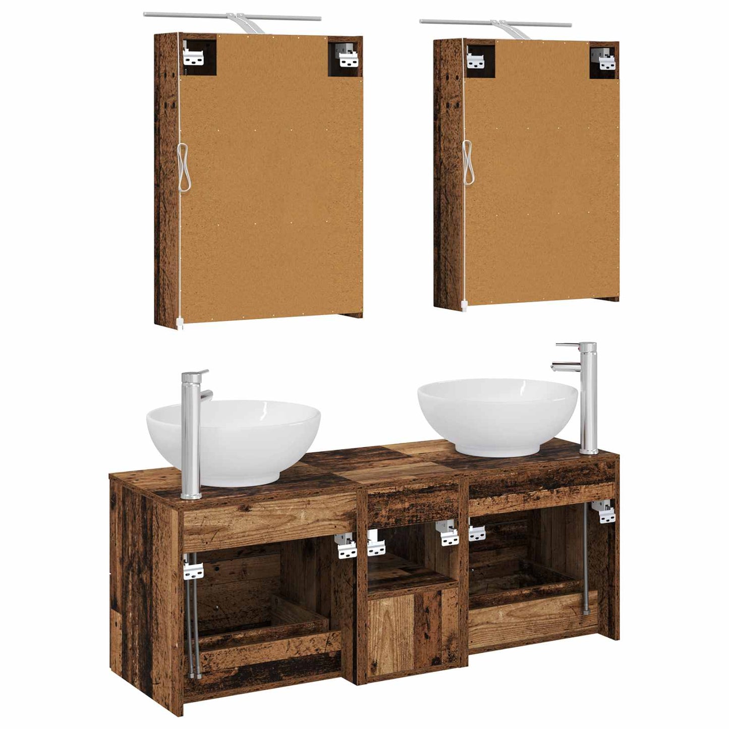 Bathroom Furniture Set 5 pcs Old Wood Engineered Wood and Glass